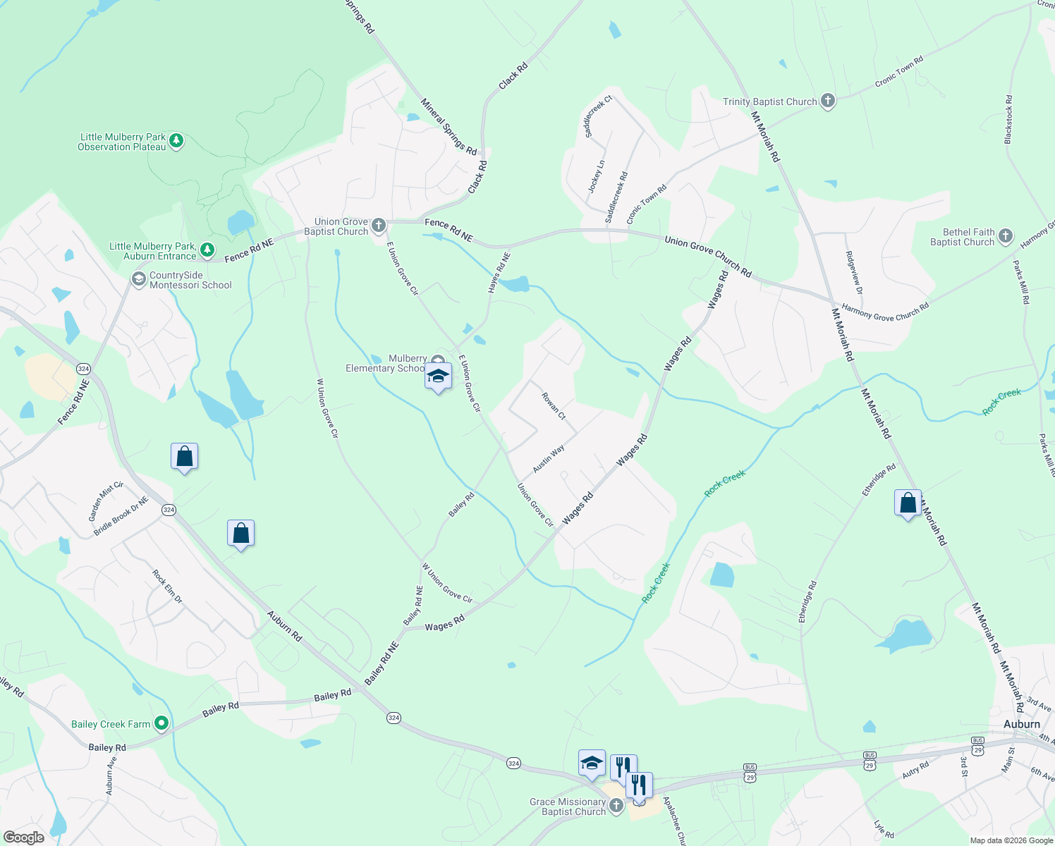 map of restaurants, bars, coffee shops, grocery stores, and more near 2060 Blackberry Lane Northeast in Auburn