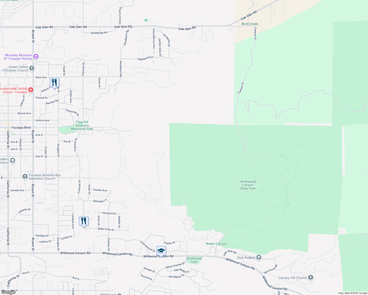 map of restaurants, bars, coffee shops, grocery stores, and more near 36780-36818,36781-36819 East View Trail in Yucaipa