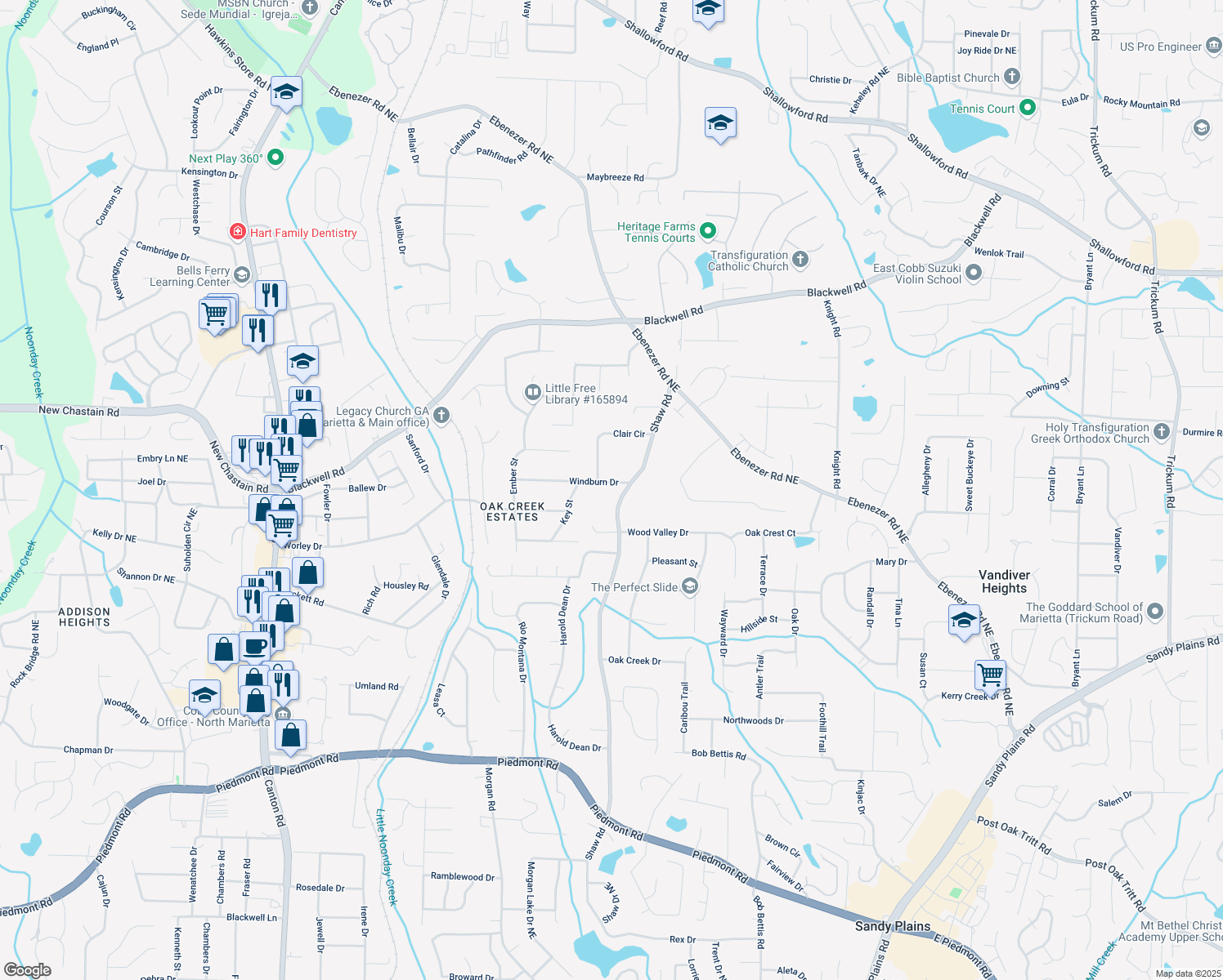 map of restaurants, bars, coffee shops, grocery stores, and more near 1384 Windburn Drive in Marietta