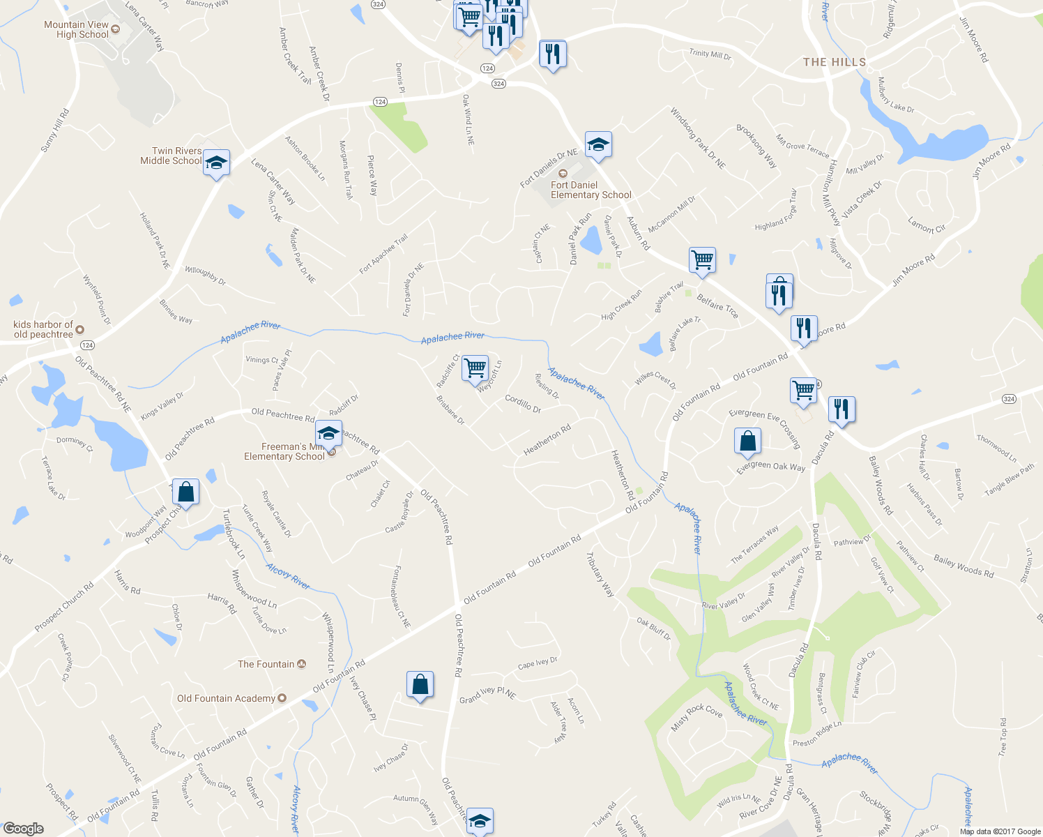 map of restaurants, bars, coffee shops, grocery stores, and more near 2504 Dalesford Court in Dacula