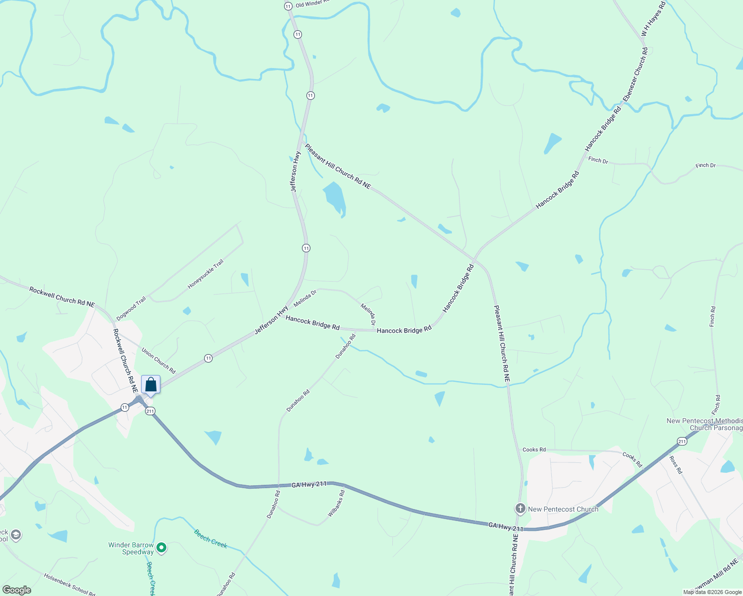 map of restaurants, bars, coffee shops, grocery stores, and more near 713 Melinda Dr in Winder