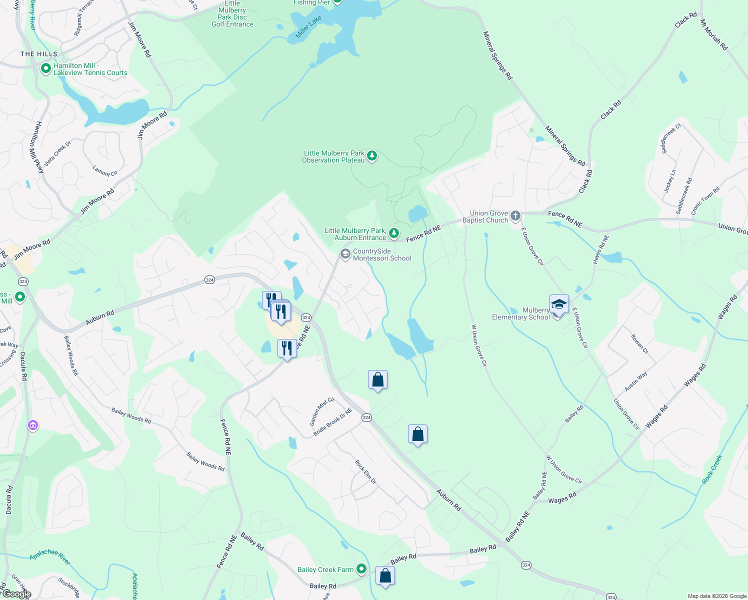 map of restaurants, bars, coffee shops, grocery stores, and more near 694 Durham Run Court in Auburn