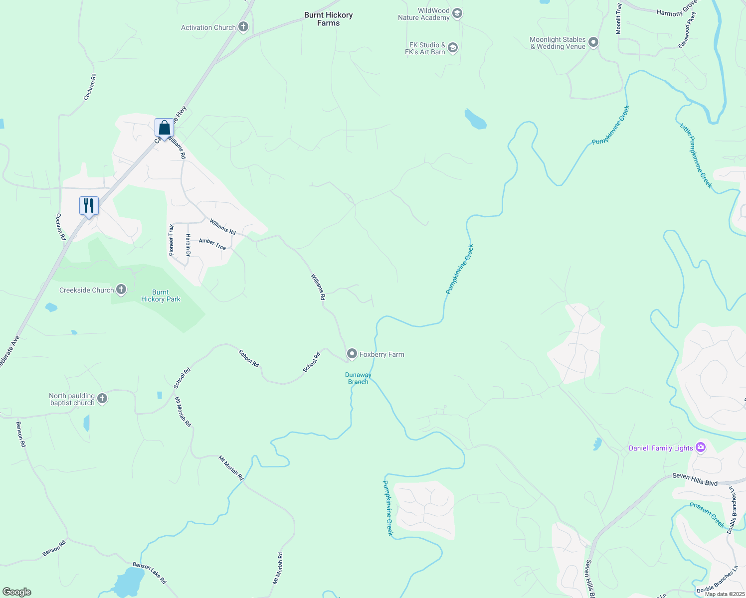 map of restaurants, bars, coffee shops, grocery stores, and more near 1235 Williams Road in Dallas