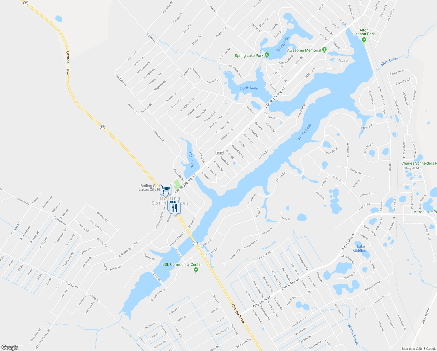 map of restaurants, bars, coffee shops, grocery stores, and more near 111 Turner Road in Southport