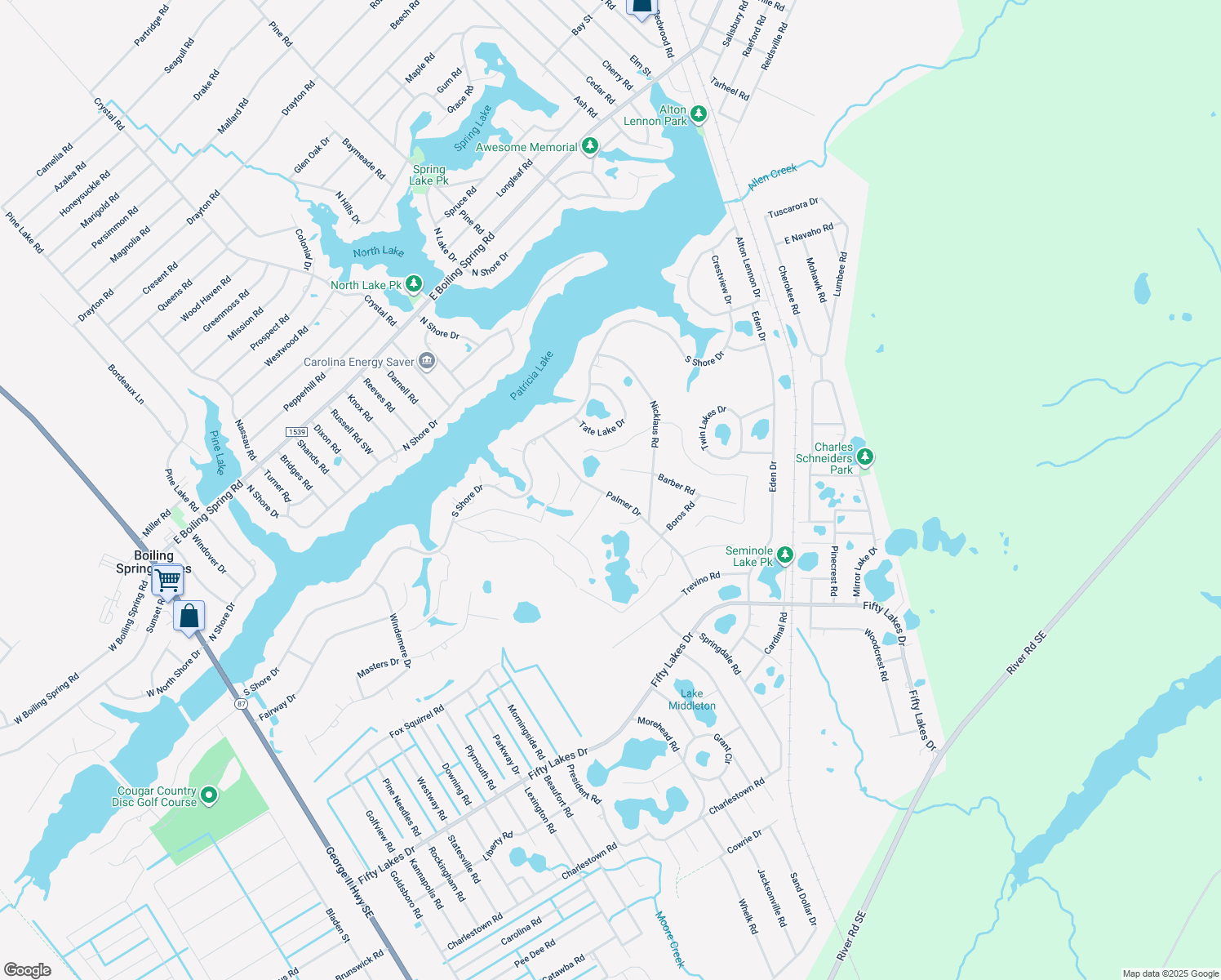 map of restaurants, bars, coffee shops, grocery stores, and more near 553 Palmer Drive in Southport