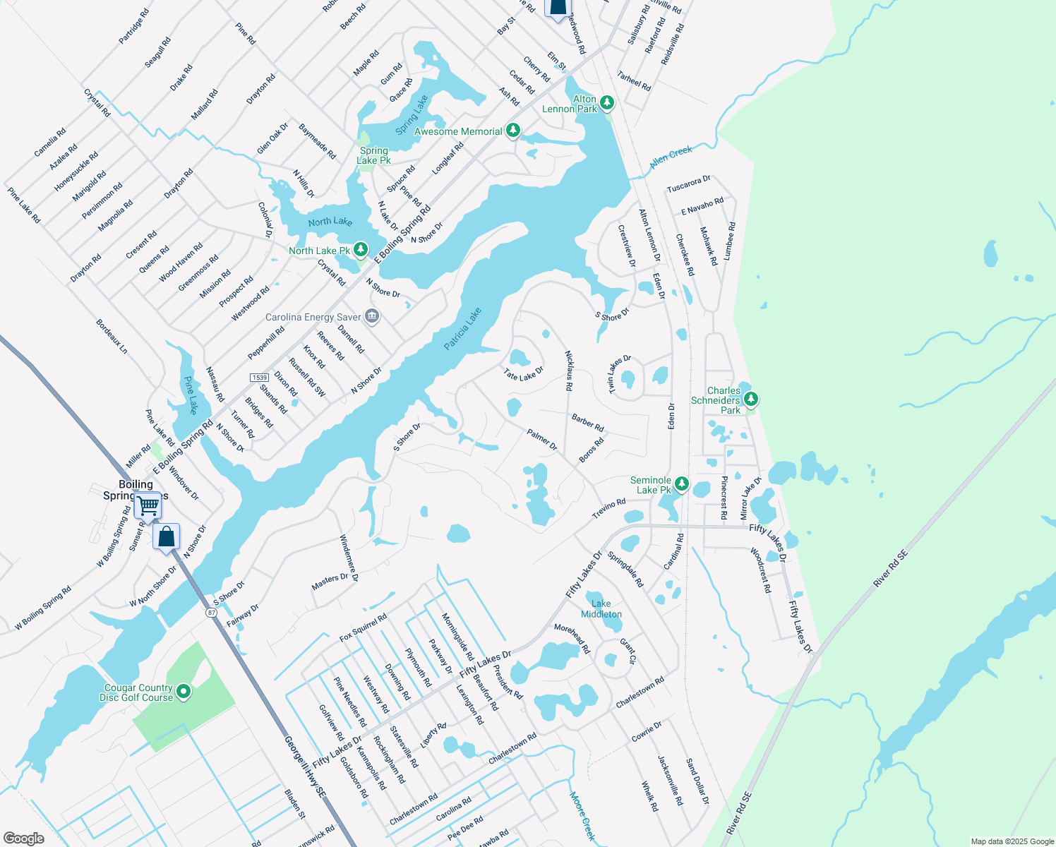 map of restaurants, bars, coffee shops, grocery stores, and more near 541 Palmer Drive in Southport