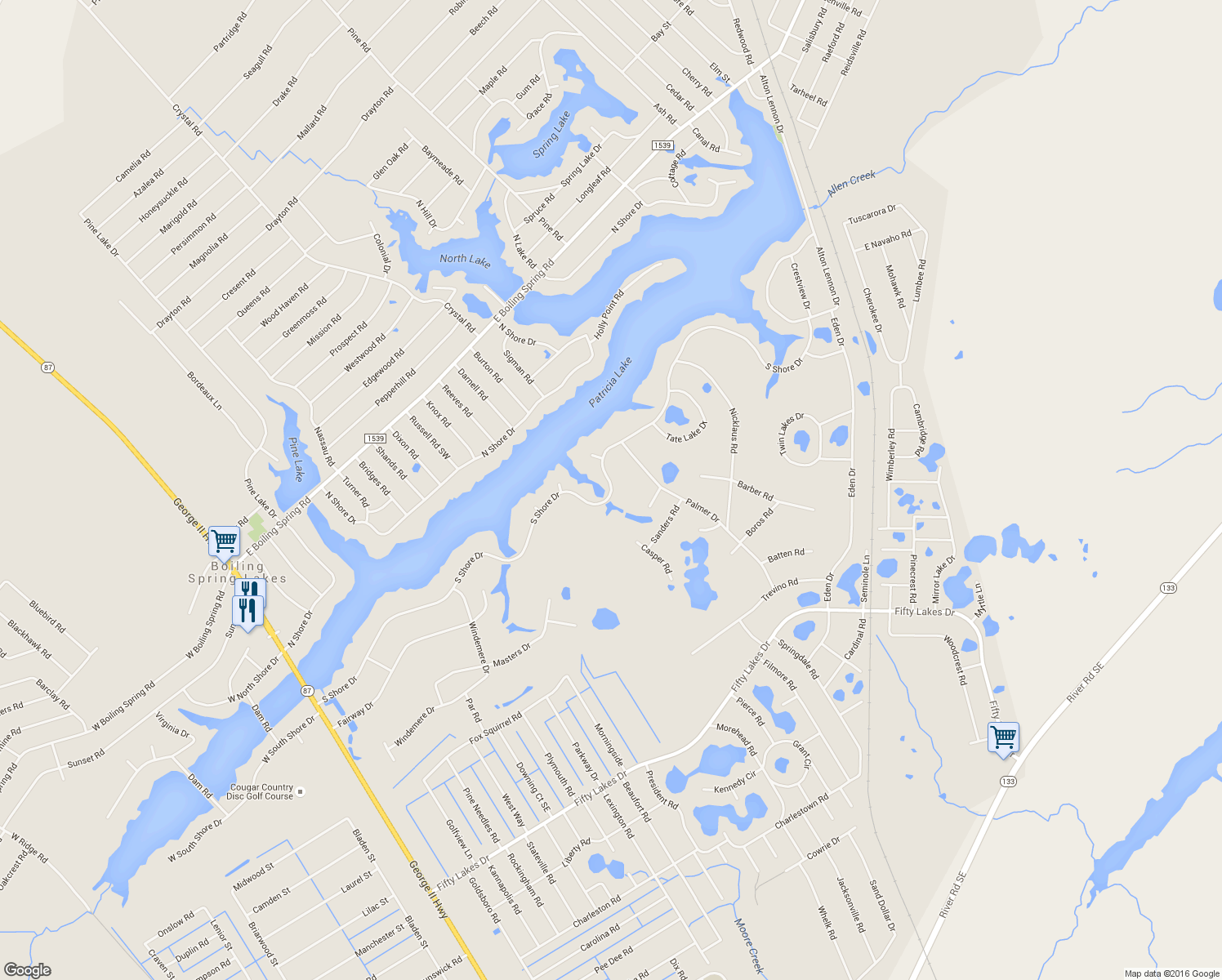 map of restaurants, bars, coffee shops, grocery stores, and more near 781 South Shore Drive in Southport