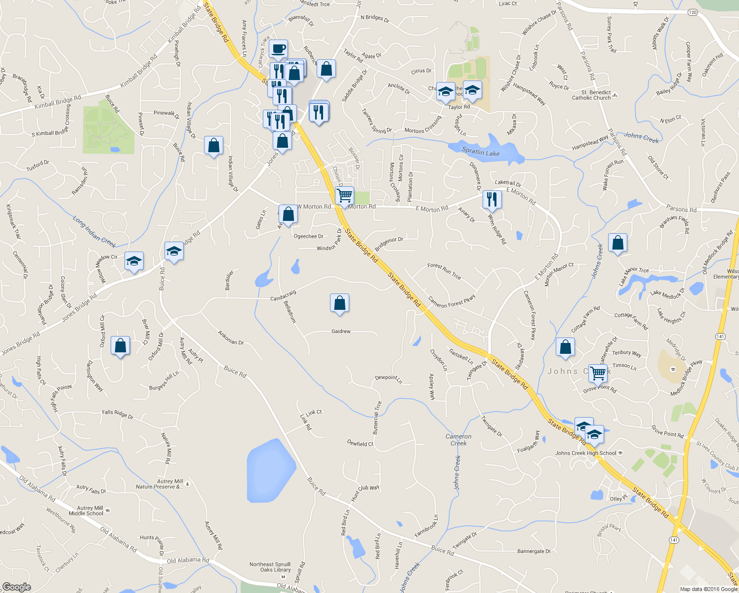 map of restaurants, bars, coffee shops, grocery stores, and more near 4895 Candacraig in Alpharetta