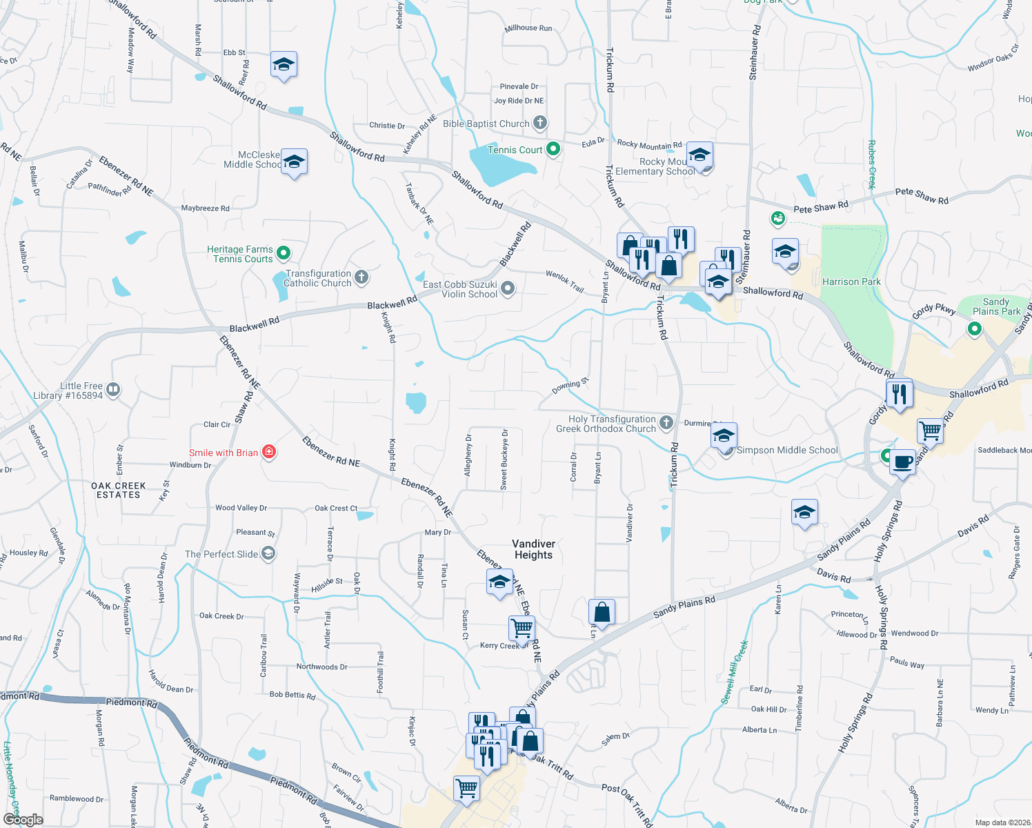 map of restaurants, bars, coffee shops, grocery stores, and more near 1970 Chartwell Ct in Marietta