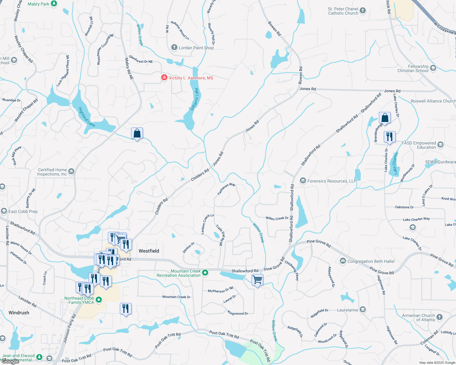 map of restaurants, bars, coffee shops, grocery stores, and more near 4981 Fairhaven Way in Roswell