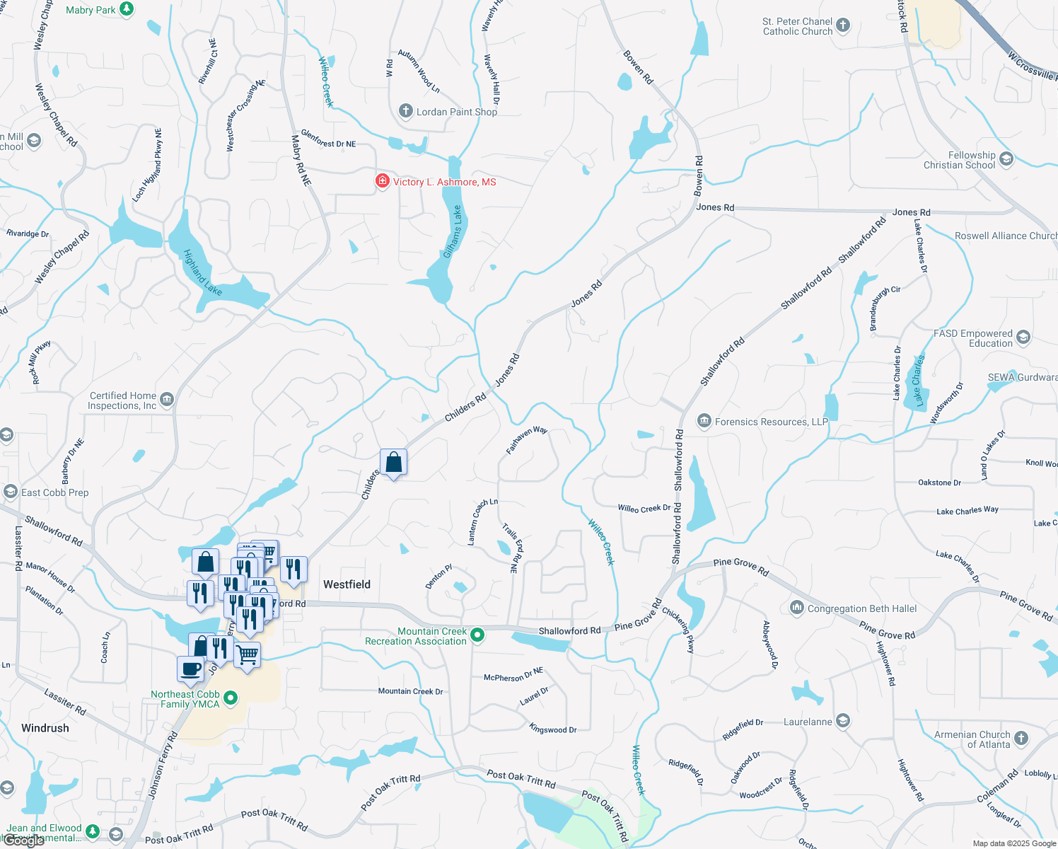 map of restaurants, bars, coffee shops, grocery stores, and more near 4981 Fairhaven Way in Roswell