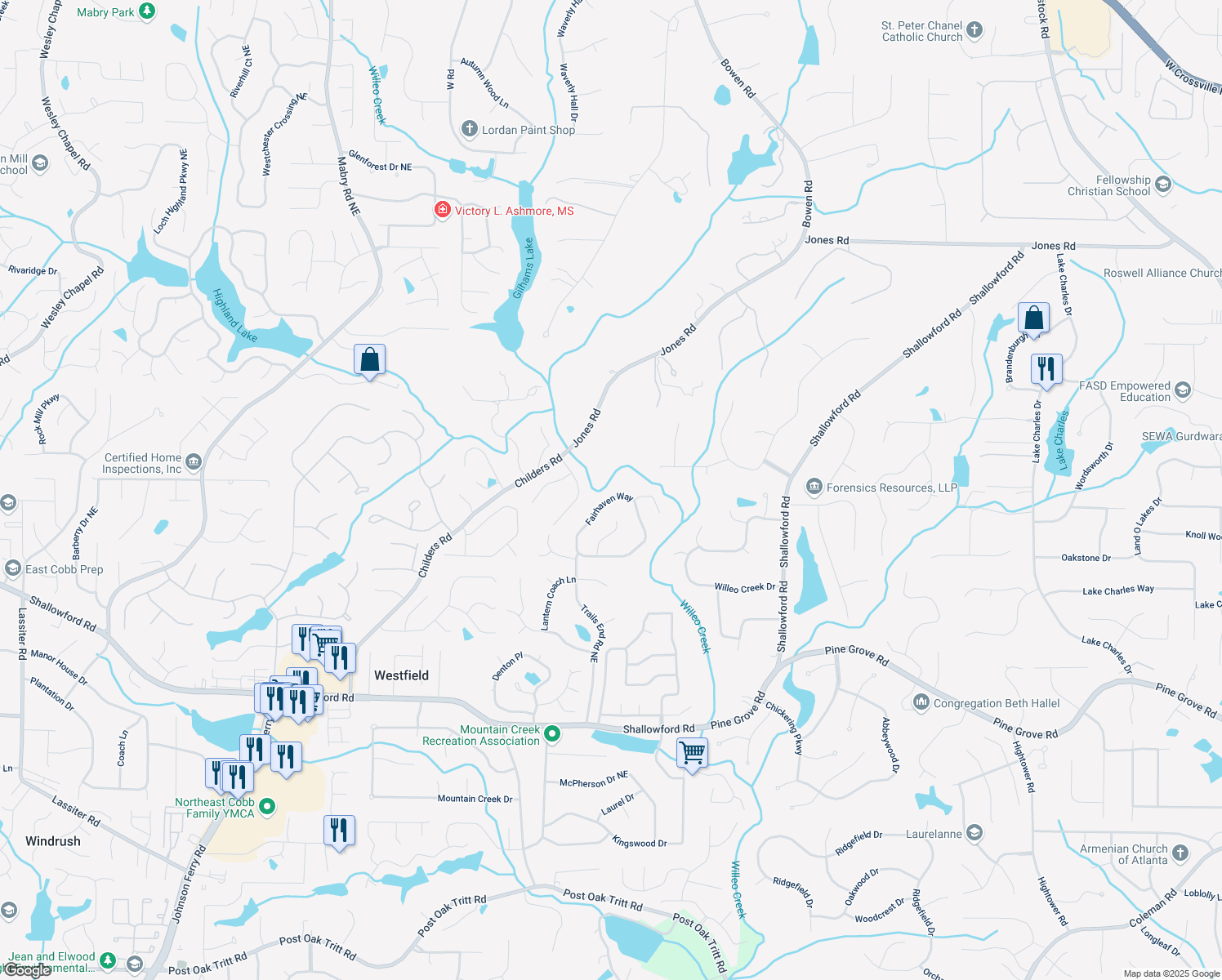 map of restaurants, bars, coffee shops, grocery stores, and more near 4981 Fairhaven Way in Roswell