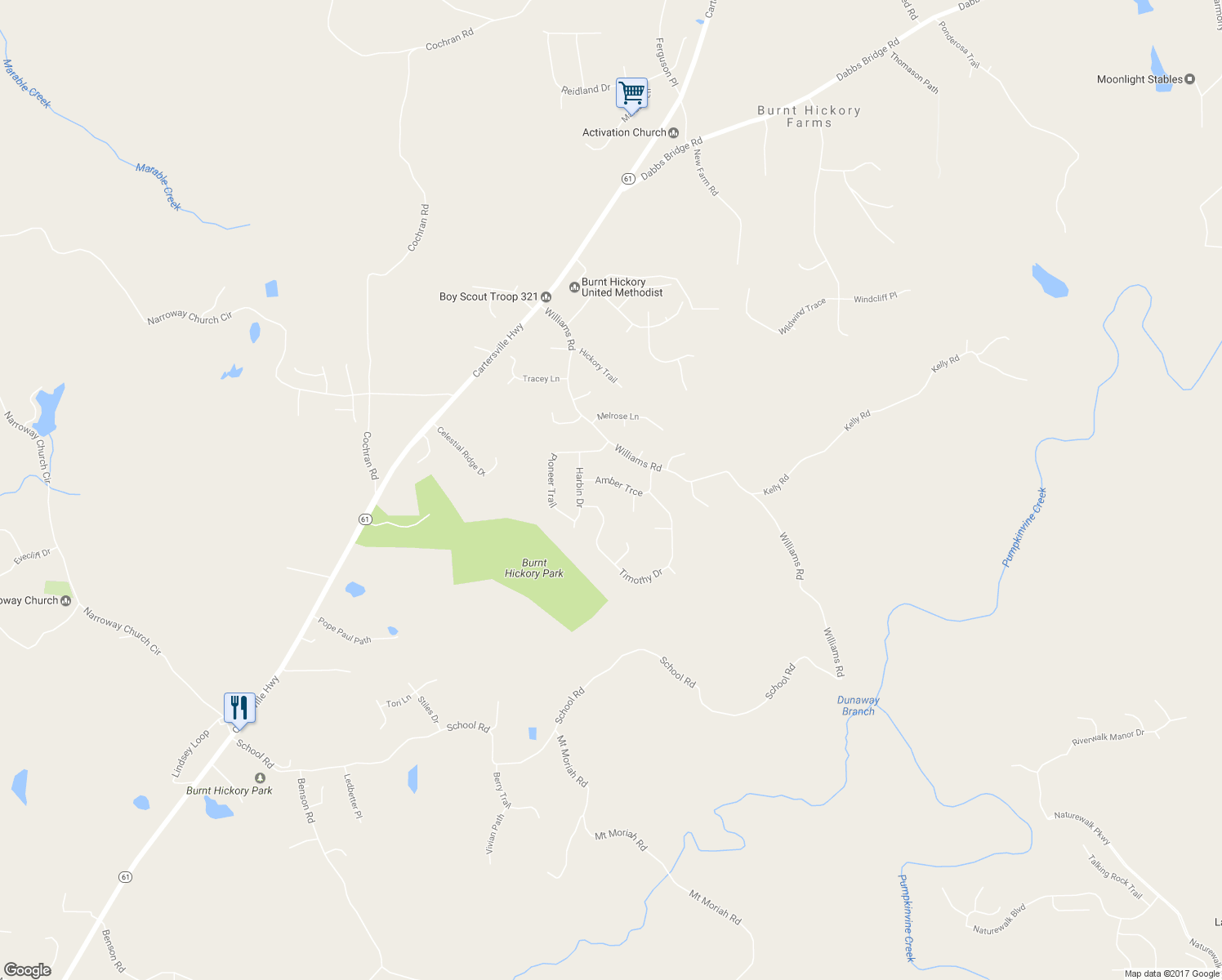 map of restaurants, bars, coffee shops, grocery stores, and more near 195 Amber Trce in Dallas