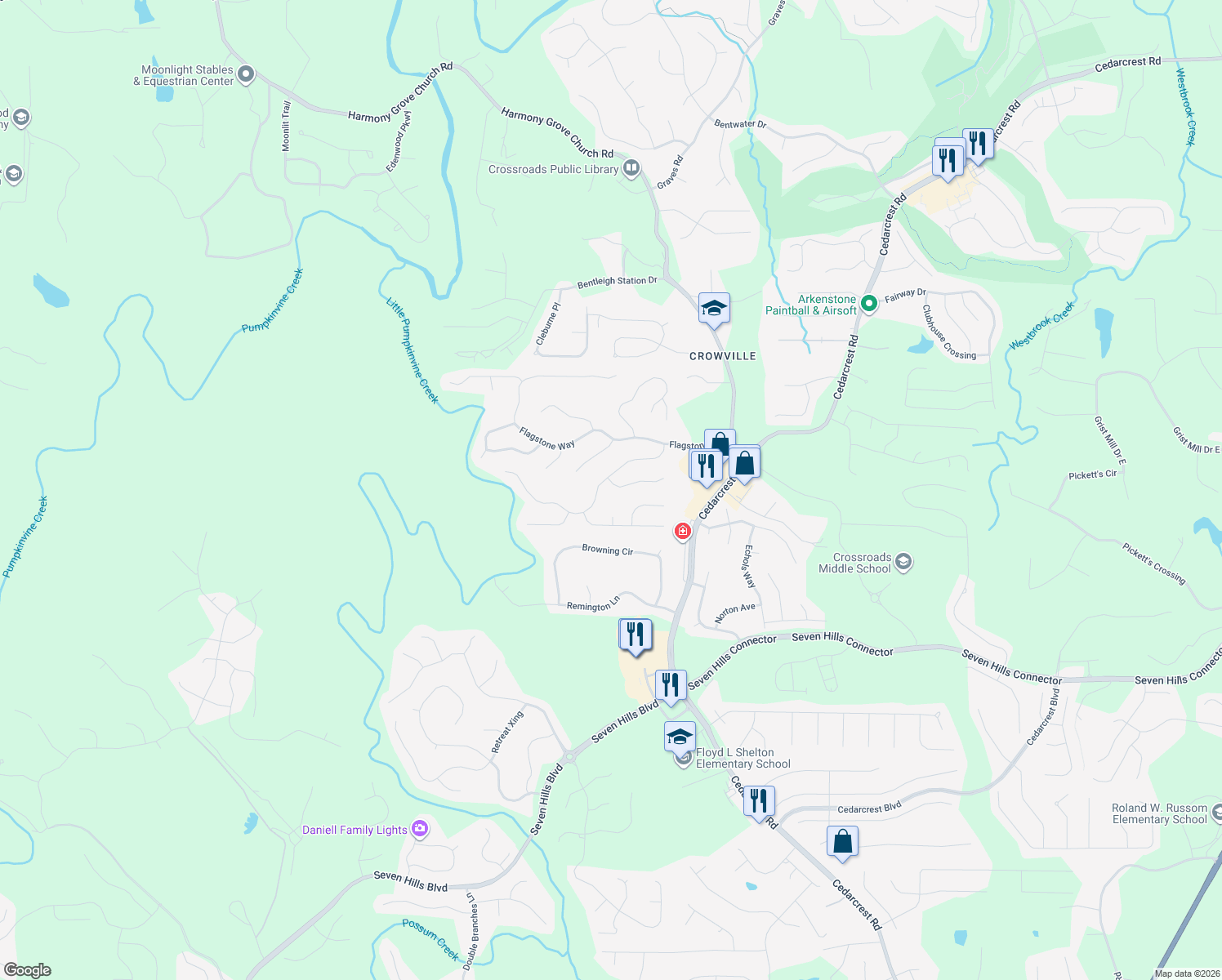 map of restaurants, bars, coffee shops, grocery stores, and more near 30 Paddington Pl in Acworth