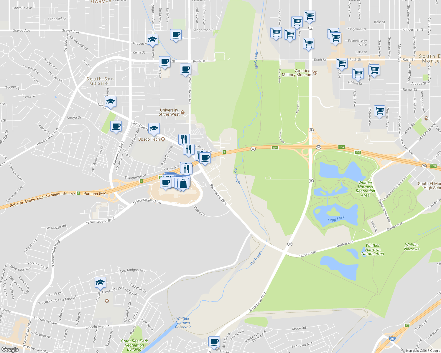 map of restaurants, bars, coffee shops, grocery stores, and more near 646 Hazel Avenue in Rosemead
