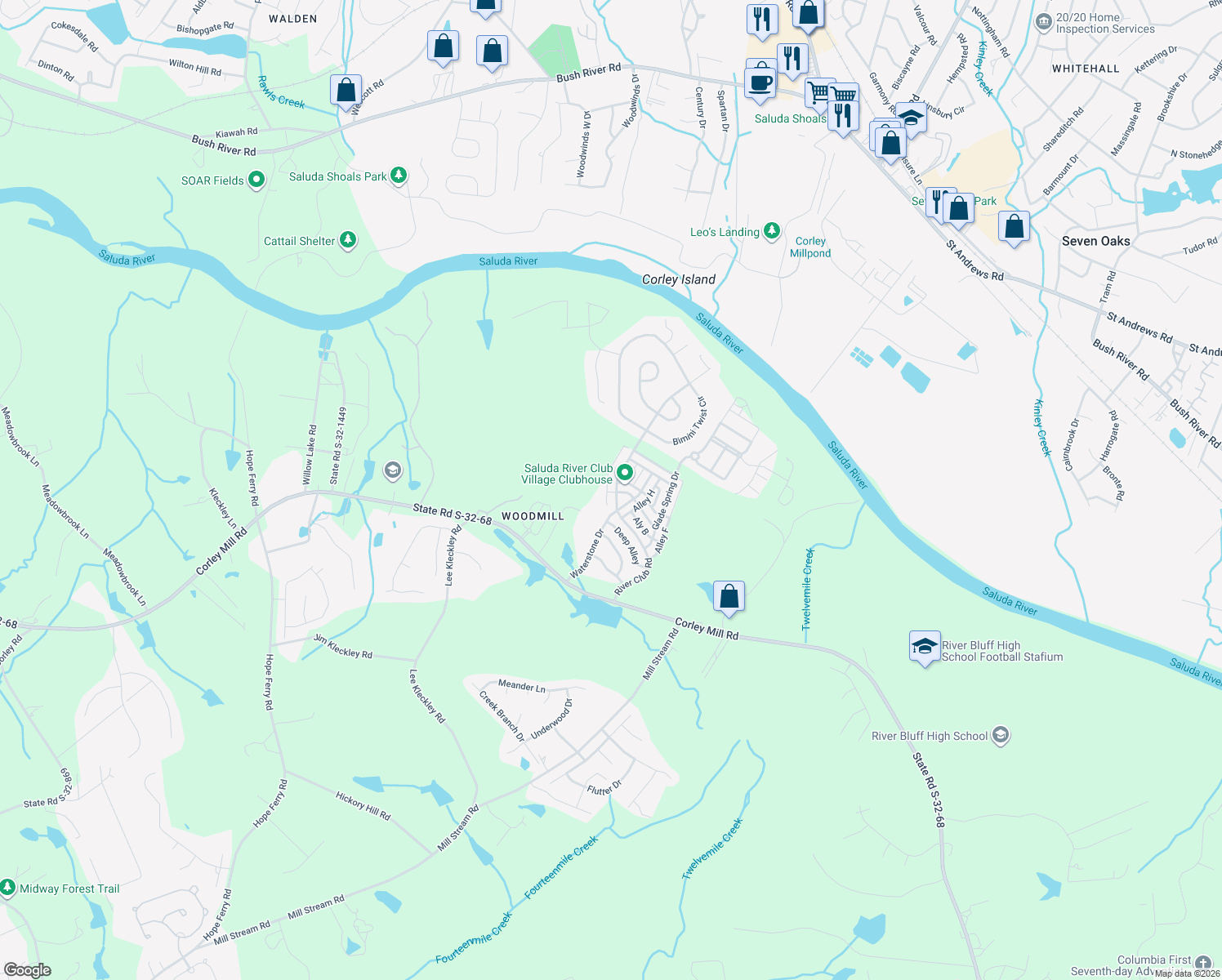 map of restaurants, bars, coffee shops, grocery stores, and more near 329 River Club Road in Lexington