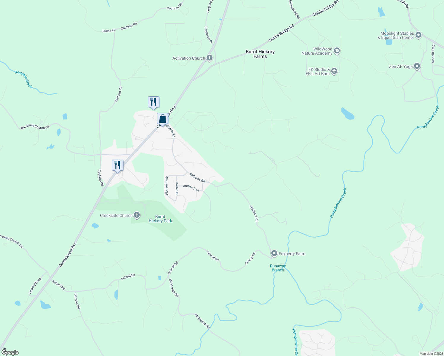 map of restaurants, bars, coffee shops, grocery stores, and more near 809 Williams Road in Dallas