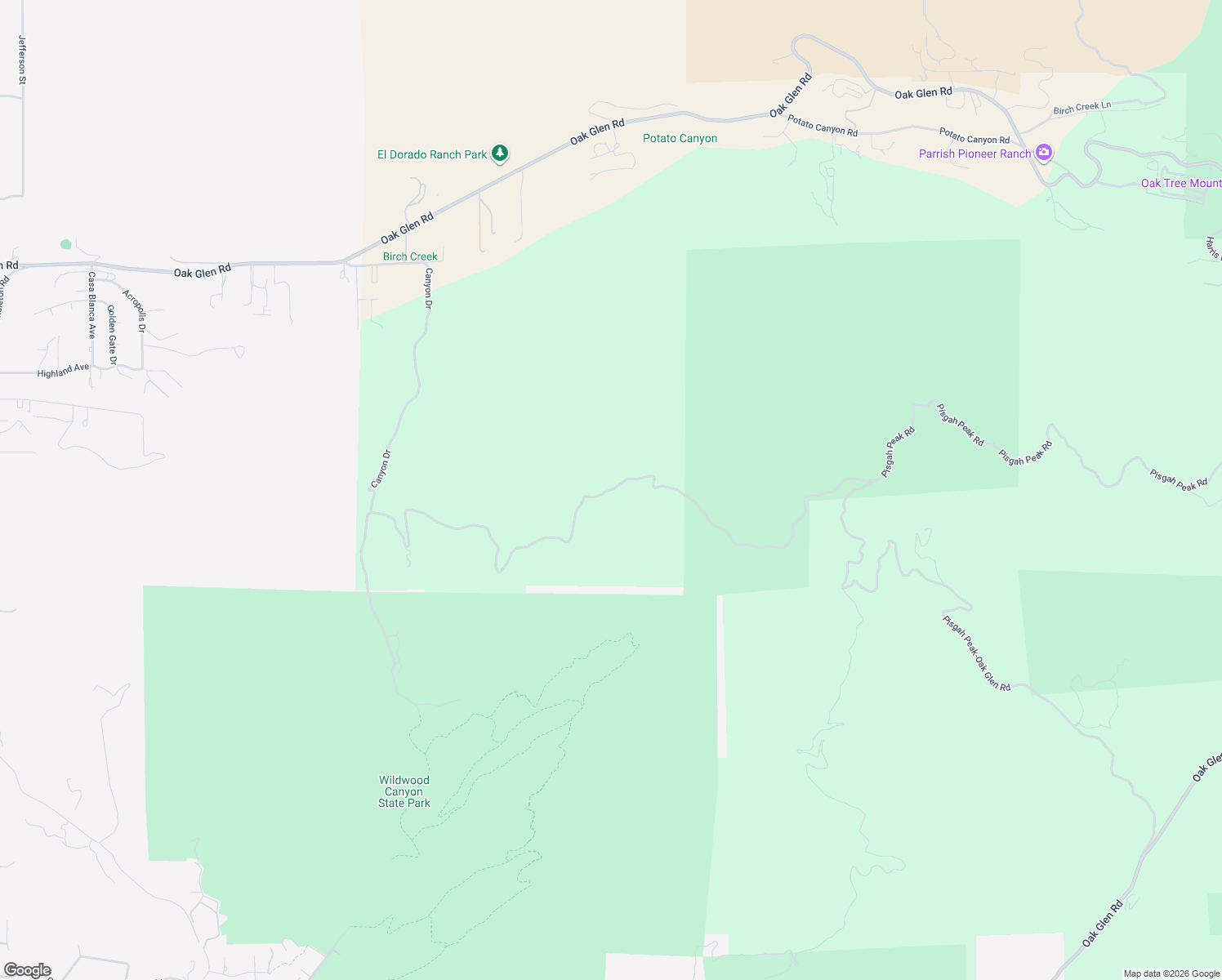 map of restaurants, bars, coffee shops, grocery stores, and more near Water Canyon-Pisgah Peak Road in Yucaipa