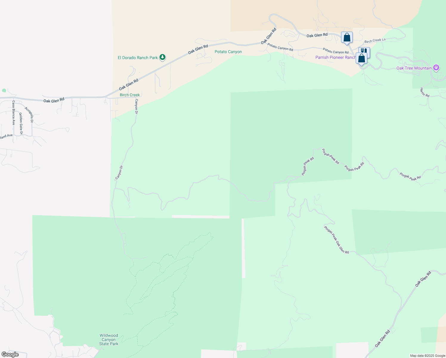 map of restaurants, bars, coffee shops, grocery stores, and more near 37551 Pisgah Peak Road in Yucaipa