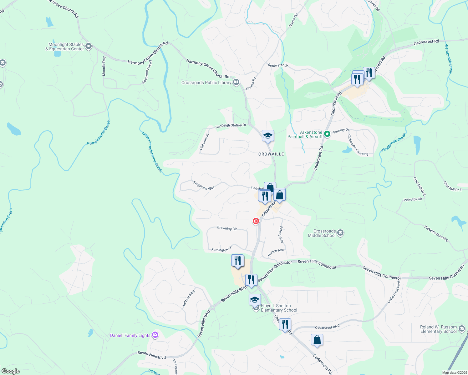 map of restaurants, bars, coffee shops, grocery stores, and more near 349 Flagstone Way in Acworth