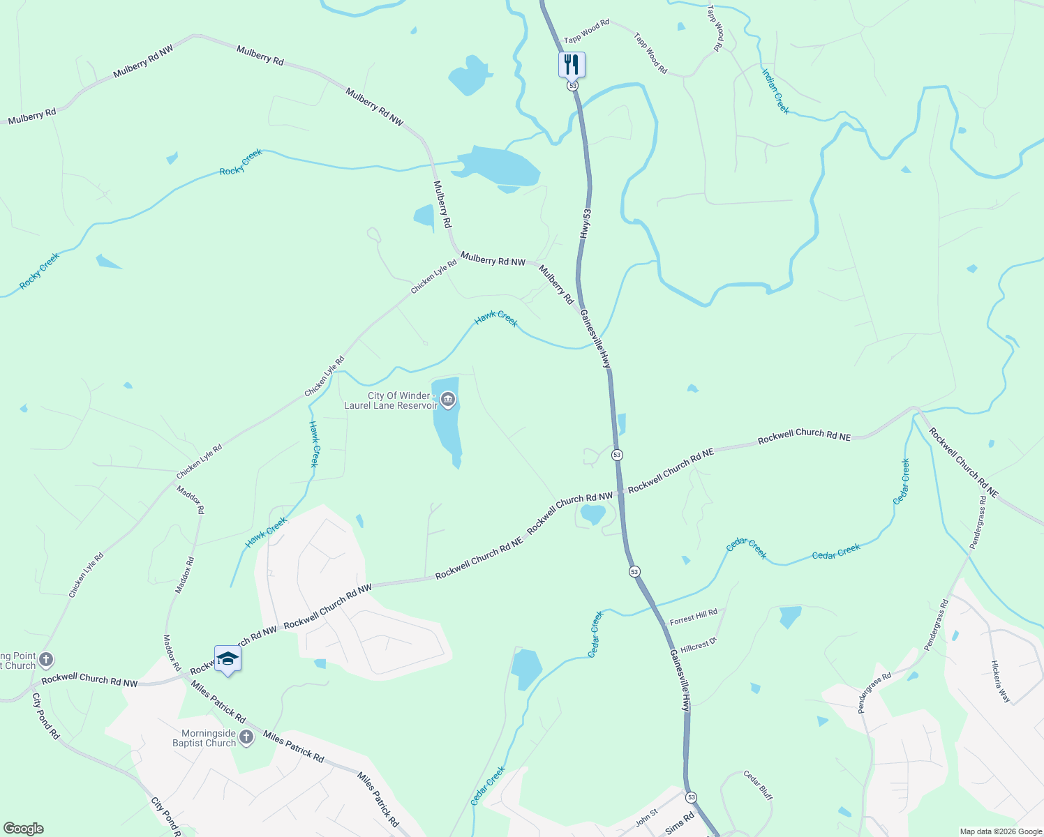 map of restaurants, bars, coffee shops, grocery stores, and more near 869 Laurel Lane in Winder