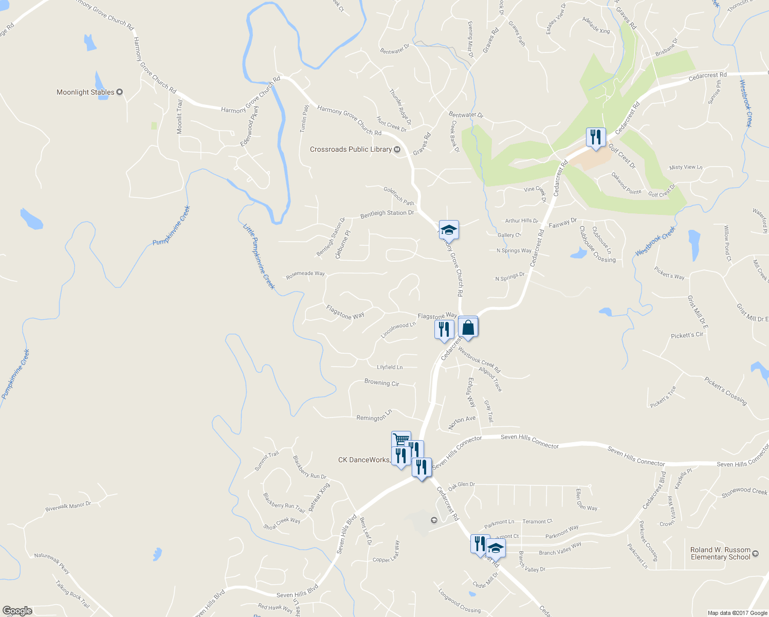 map of restaurants, bars, coffee shops, grocery stores, and more near 404 Flagstone Way in Acworth