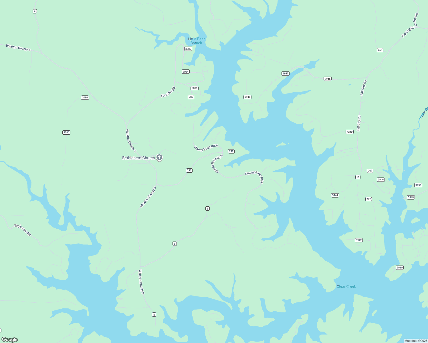 map of restaurants, bars, coffee shops, grocery stores, and more near Stoney Point Road South in Double Springs