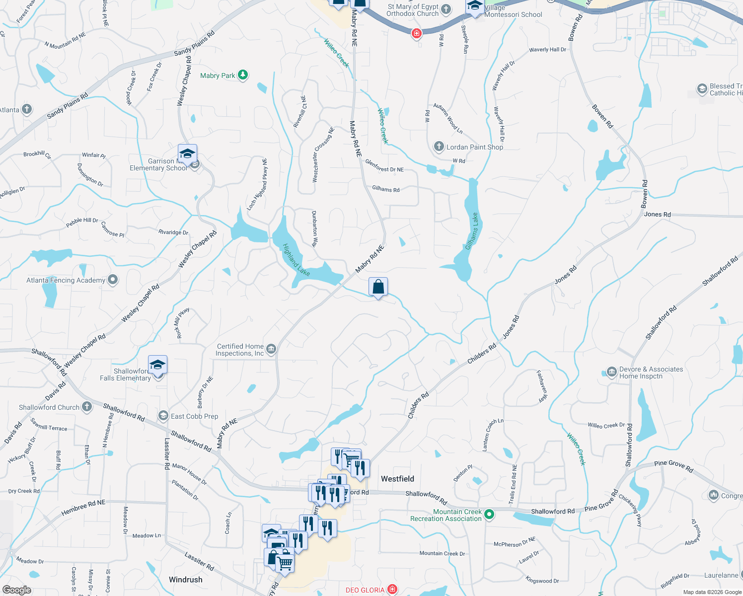 map of restaurants, bars, coffee shops, grocery stores, and more near 4545 Bastion Drive in Roswell