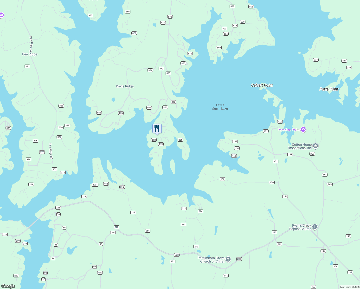 map of restaurants, bars, coffee shops, grocery stores, and more near 221 County Road 881 in Crane Hill