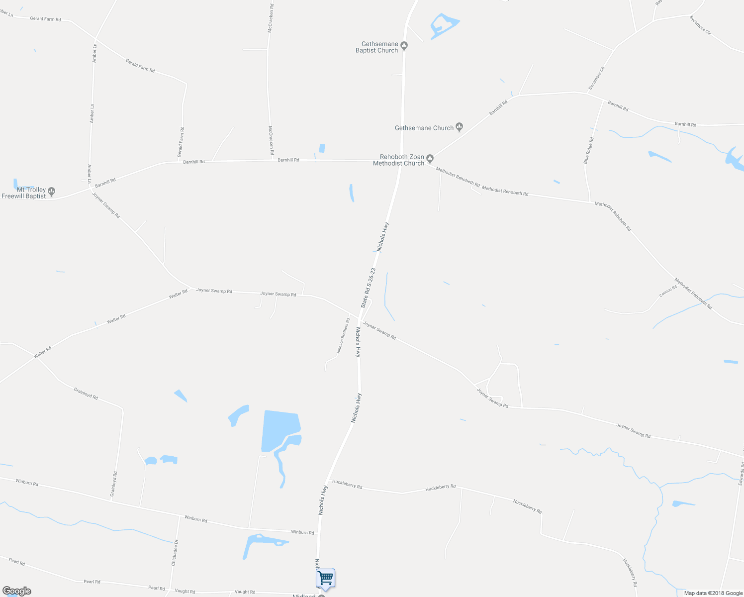 map of restaurants, bars, coffee shops, grocery stores, and more near 3810 Nichols Highway in Galivants Ferry