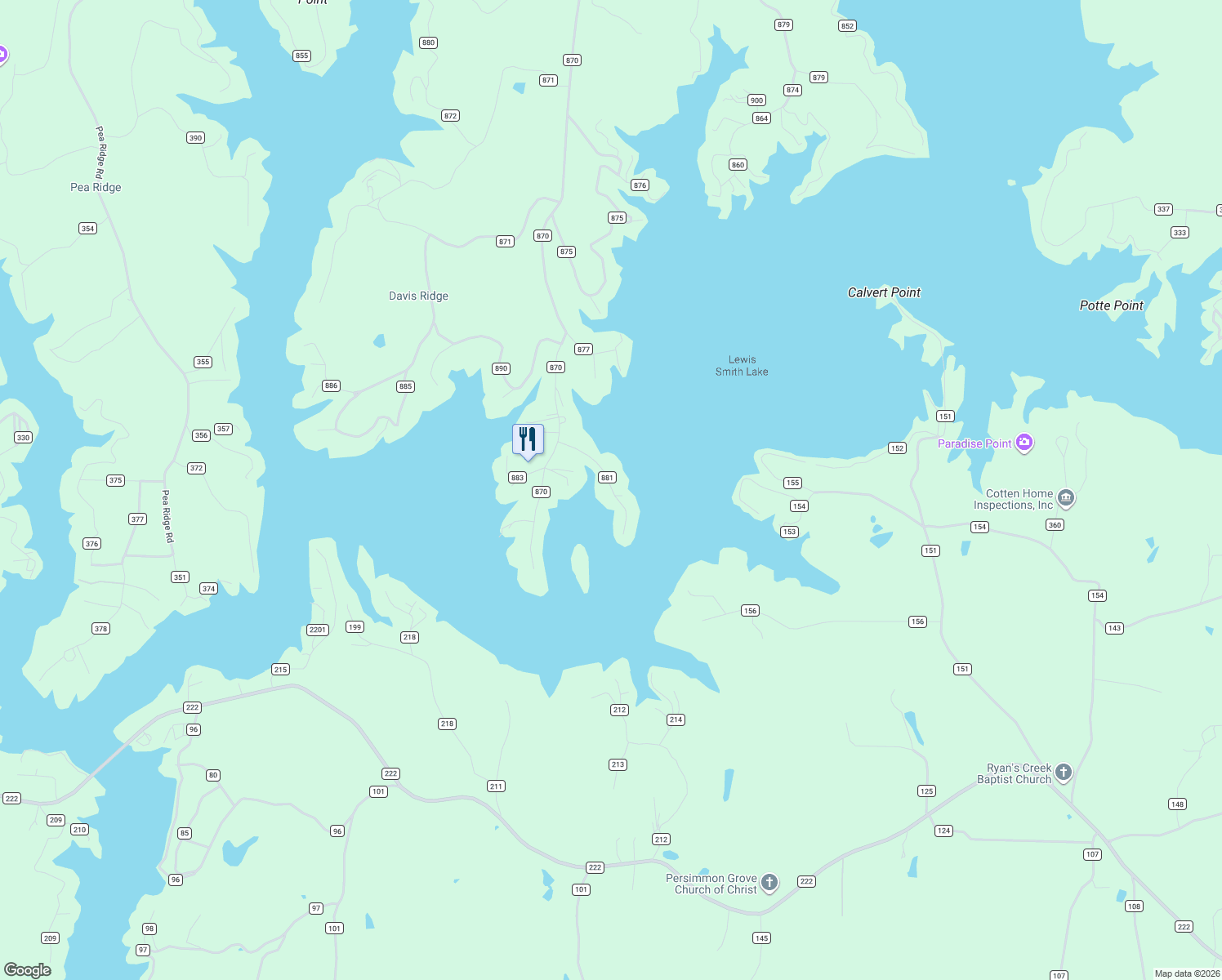 map of restaurants, bars, coffee shops, grocery stores, and more near 226 County Road 881 in Crane Hill