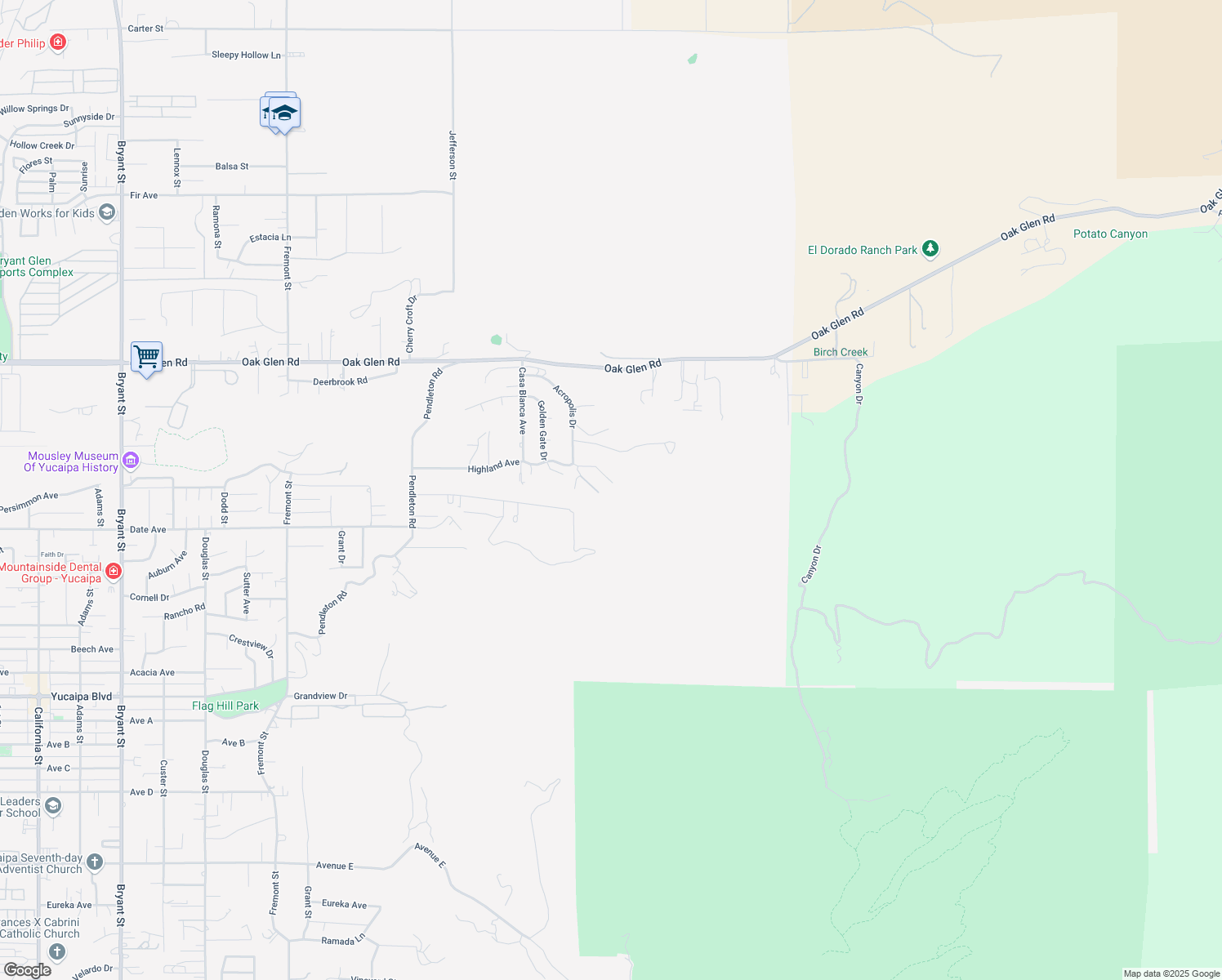 map of restaurants, bars, coffee shops, grocery stores, and more near 36495 Rodgers Lane in Yucaipa
