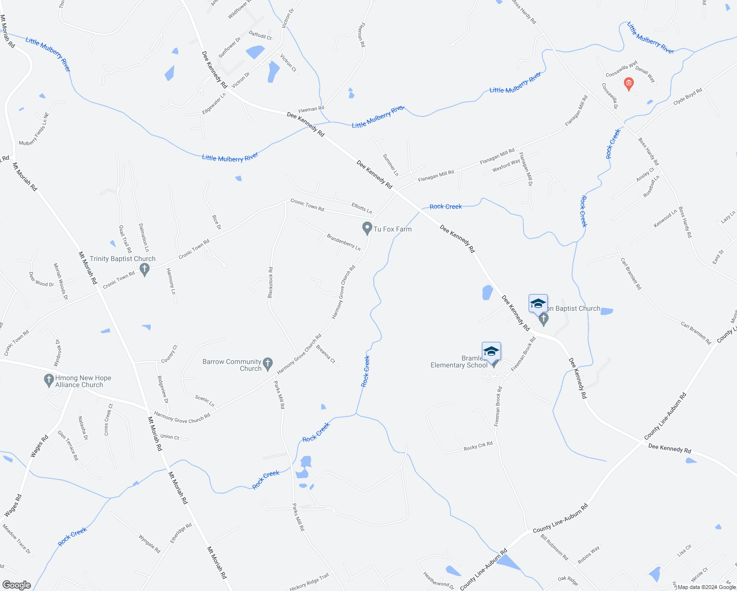 map of restaurants, bars, coffee shops, grocery stores, and more near 1258 Harmony Grove Church Road in Auburn