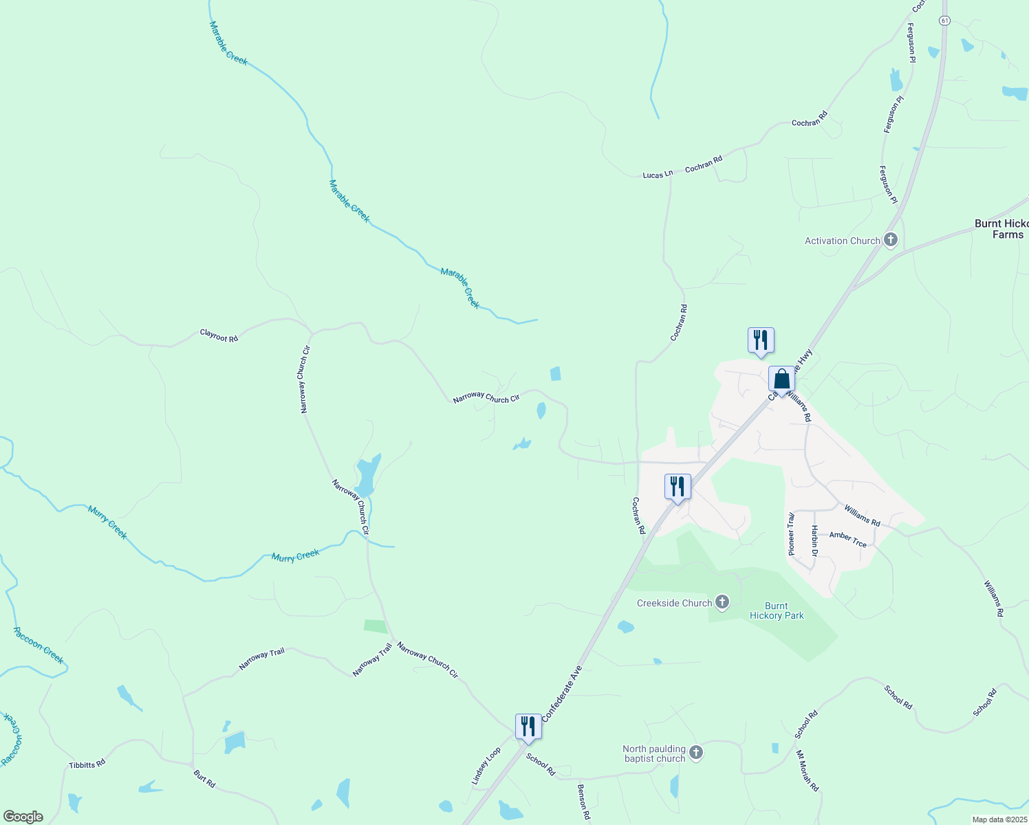 map of restaurants, bars, coffee shops, grocery stores, and more near 2708 Narroway Church Circle in Dallas