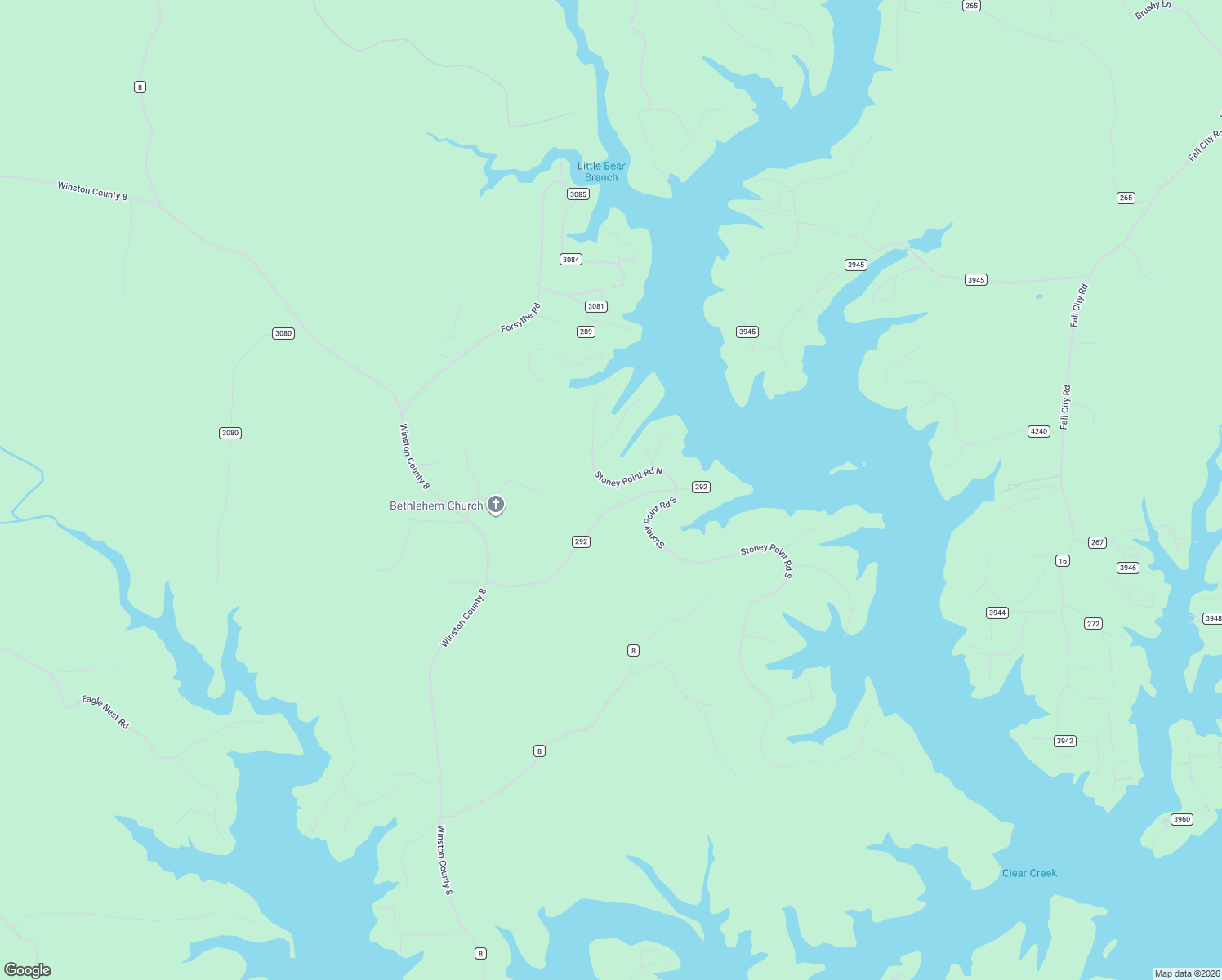 map of restaurants, bars, coffee shops, grocery stores, and more near Stoney Point Road North in Double Springs
