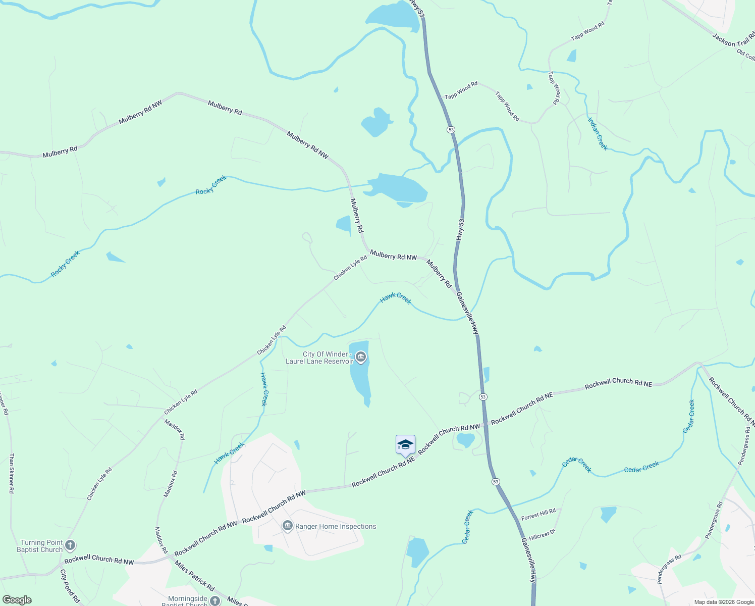 map of restaurants, bars, coffee shops, grocery stores, and more near 991 Mulberry Trail in Winder