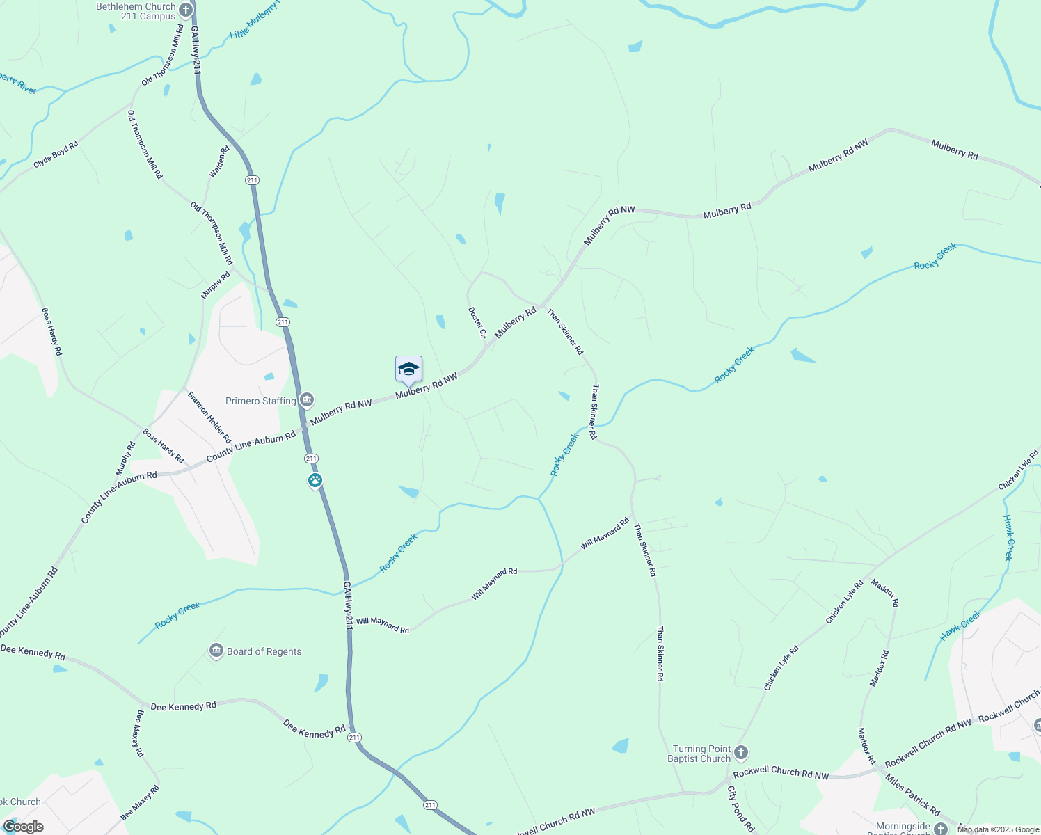 map of restaurants, bars, coffee shops, grocery stores, and more near 125 Hamway Lane in Winder