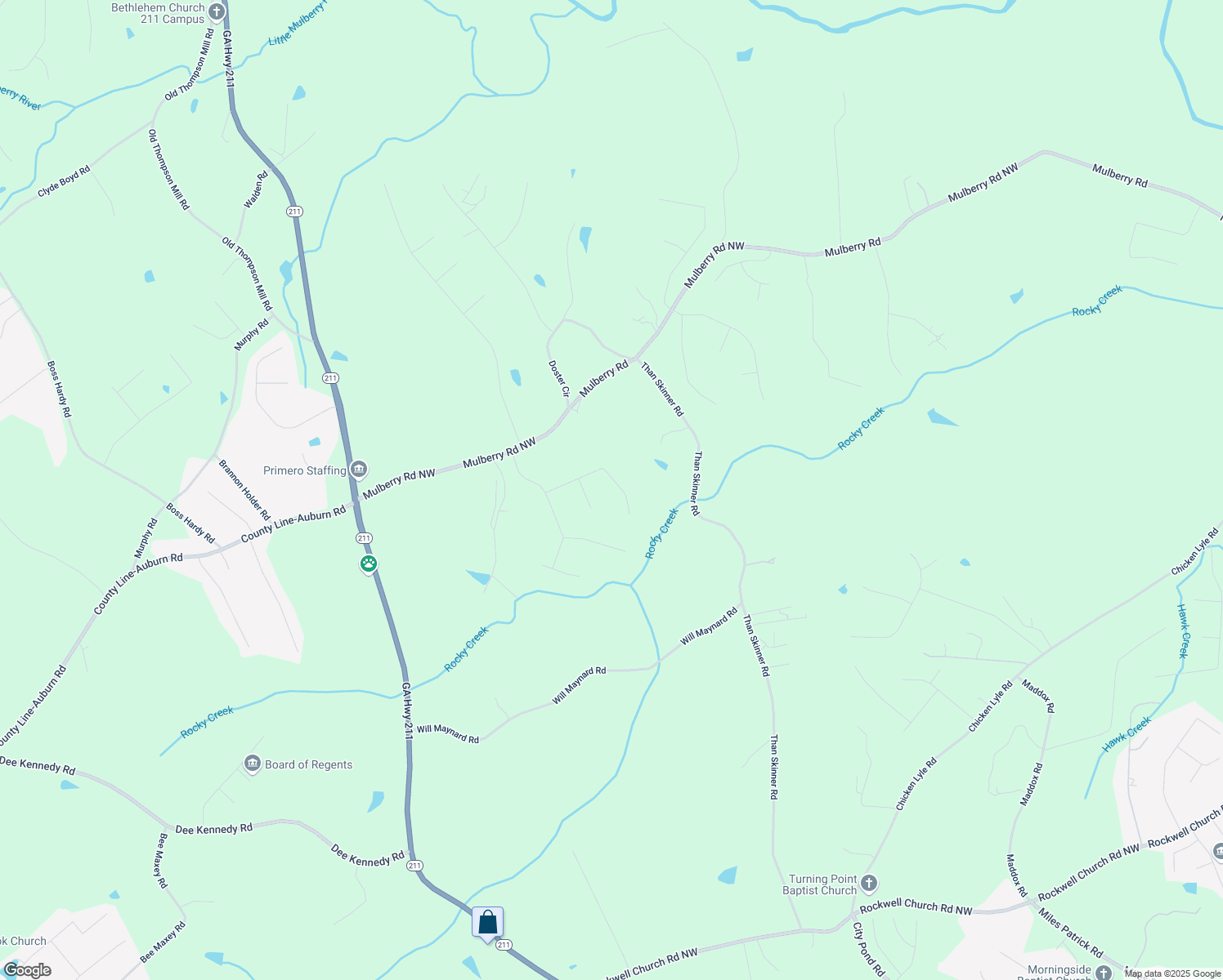 map of restaurants, bars, coffee shops, grocery stores, and more near 125 Hamway Lane in Winder