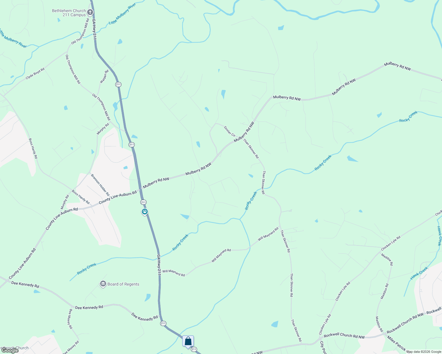 map of restaurants, bars, coffee shops, grocery stores, and more near 114 Hamway Lane in Winder