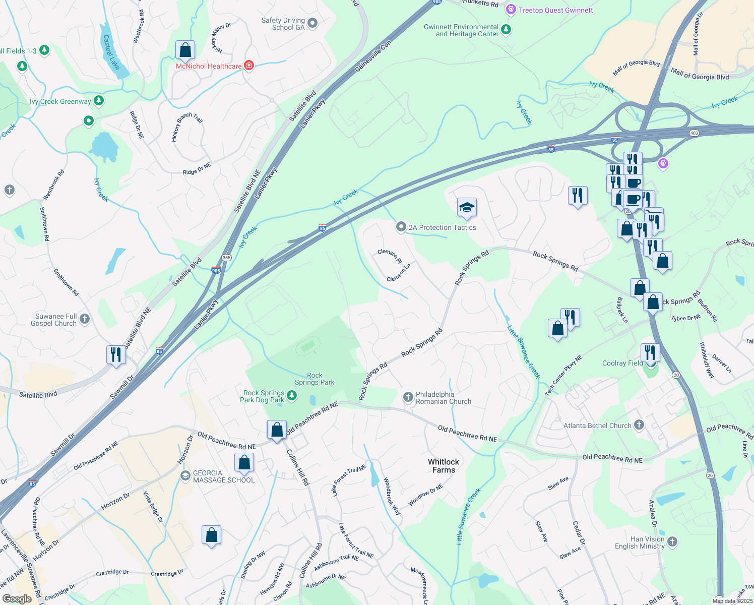 map of restaurants, bars, coffee shops, grocery stores, and more near 3014 Volland Grove Trail in Lawrenceville