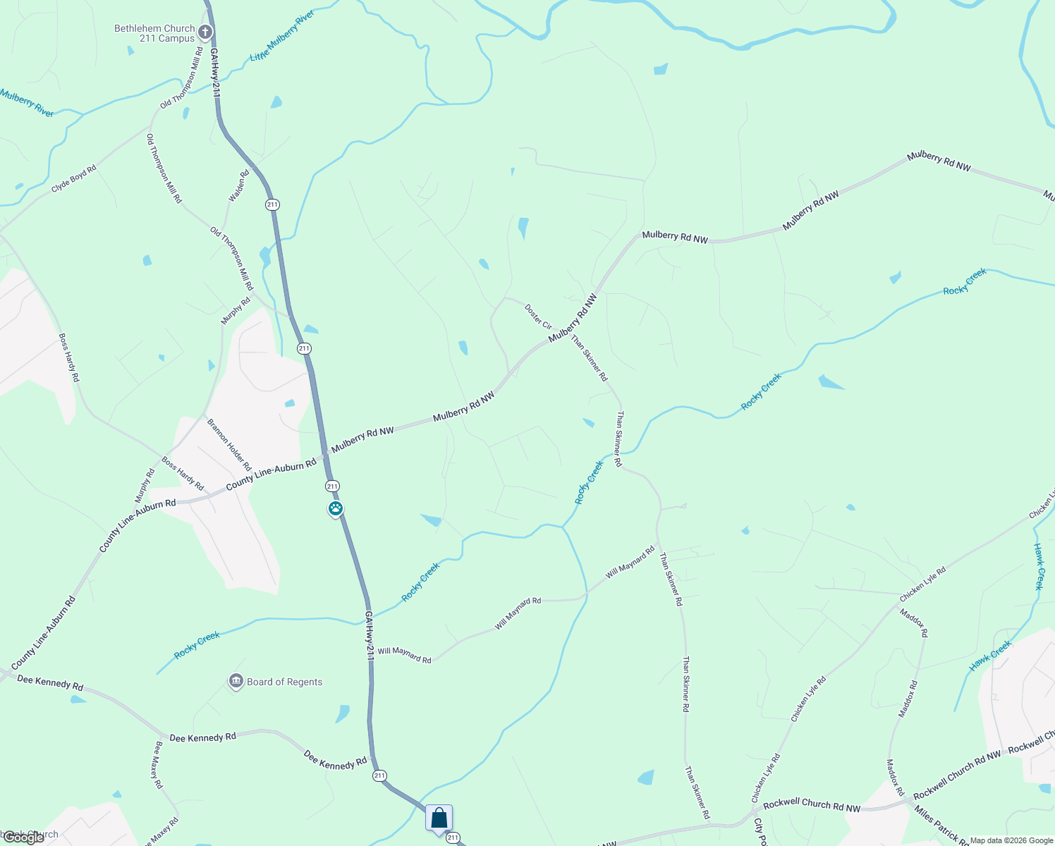 map of restaurants, bars, coffee shops, grocery stores, and more near 114 Hamway Lane in Winder