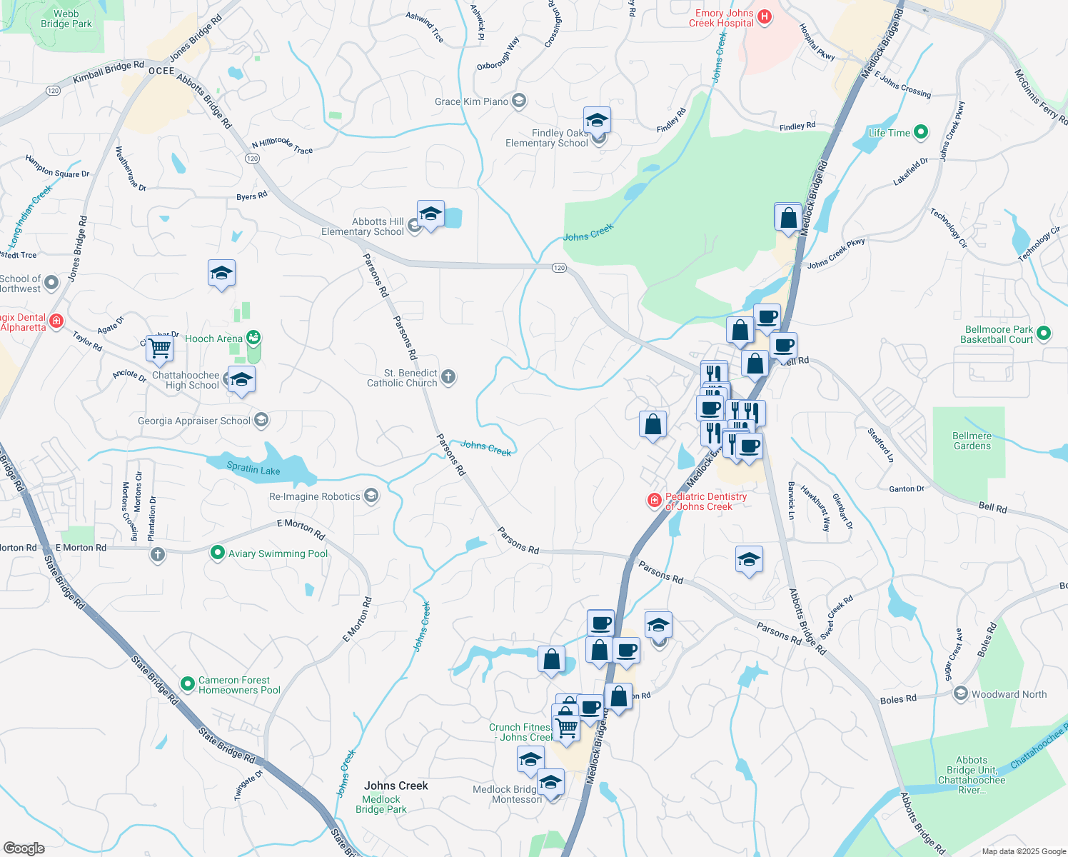 map of restaurants, bars, coffee shops, grocery stores, and more near 5930 North Eton Court in Duluth