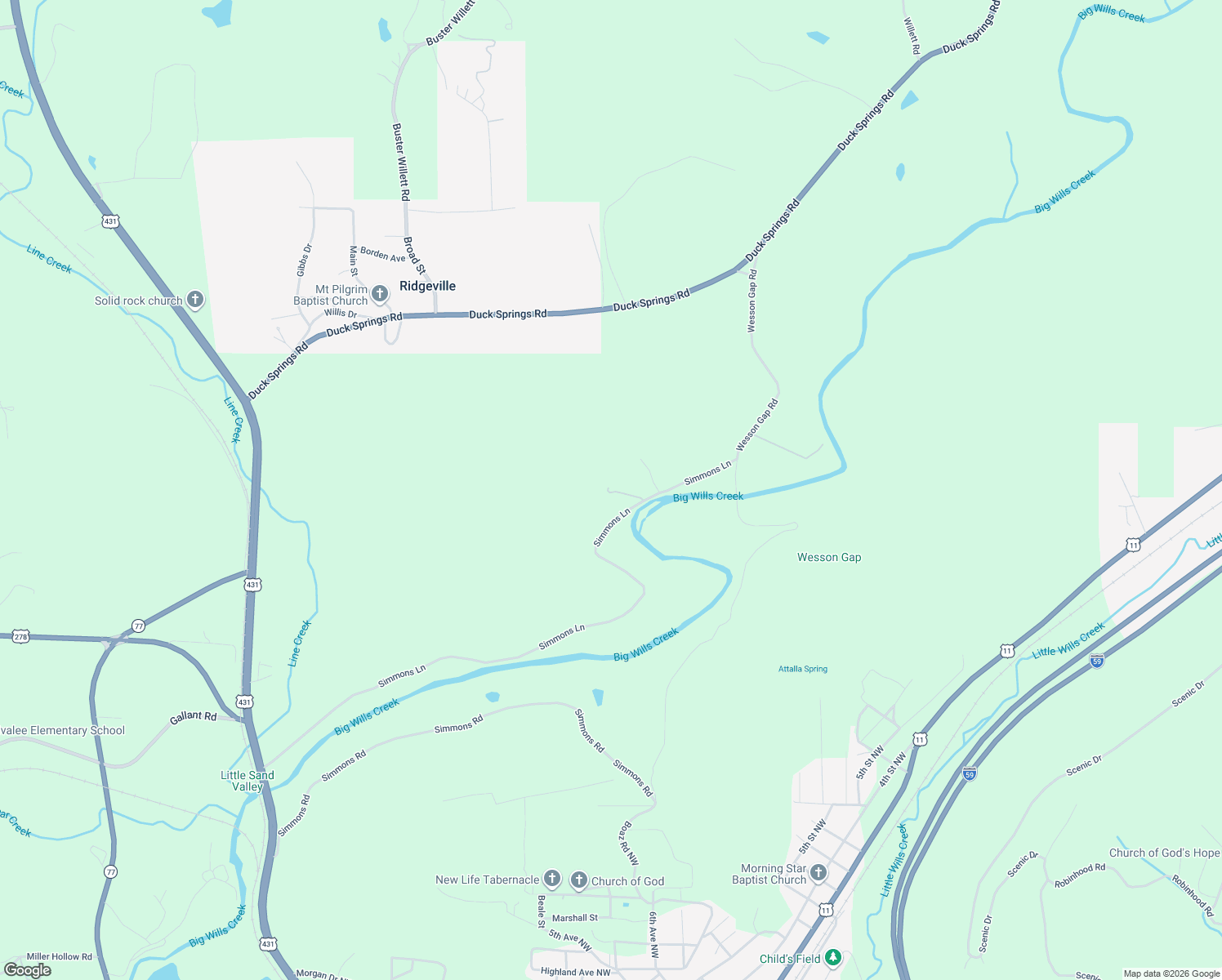 map of restaurants, bars, coffee shops, grocery stores, and more near 1749 Simmons Lane in Attalla