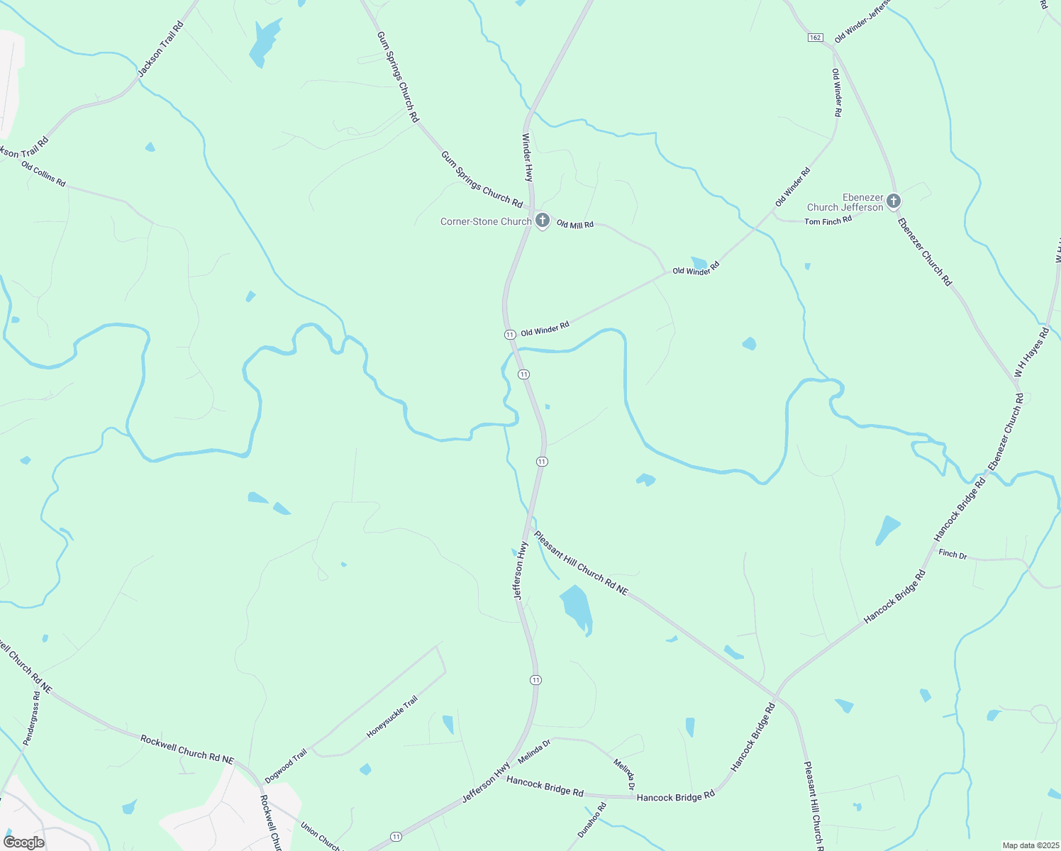 map of restaurants, bars, coffee shops, grocery stores, and more near 1328 Jefferson Hwy in Winder