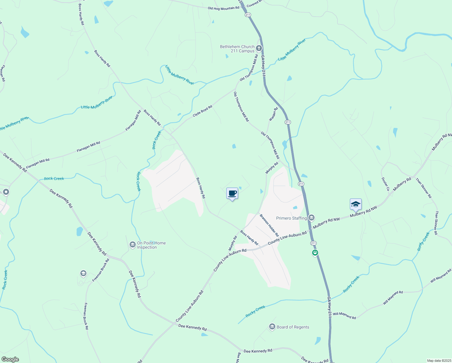 map of restaurants, bars, coffee shops, grocery stores, and more near 810 Lazy Lane in Winder