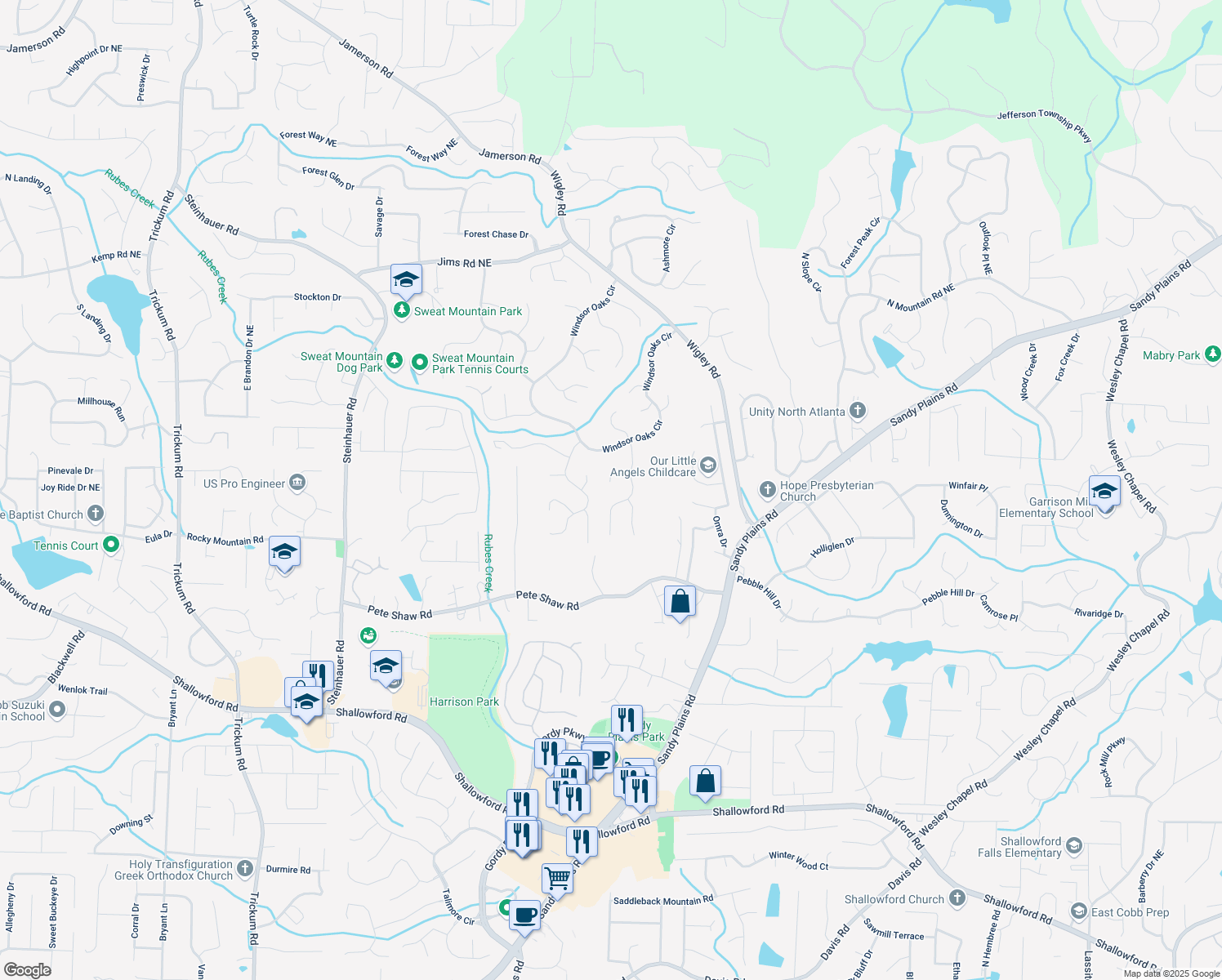 map of restaurants, bars, coffee shops, grocery stores, and more near 3017 Lana Ln in Marietta