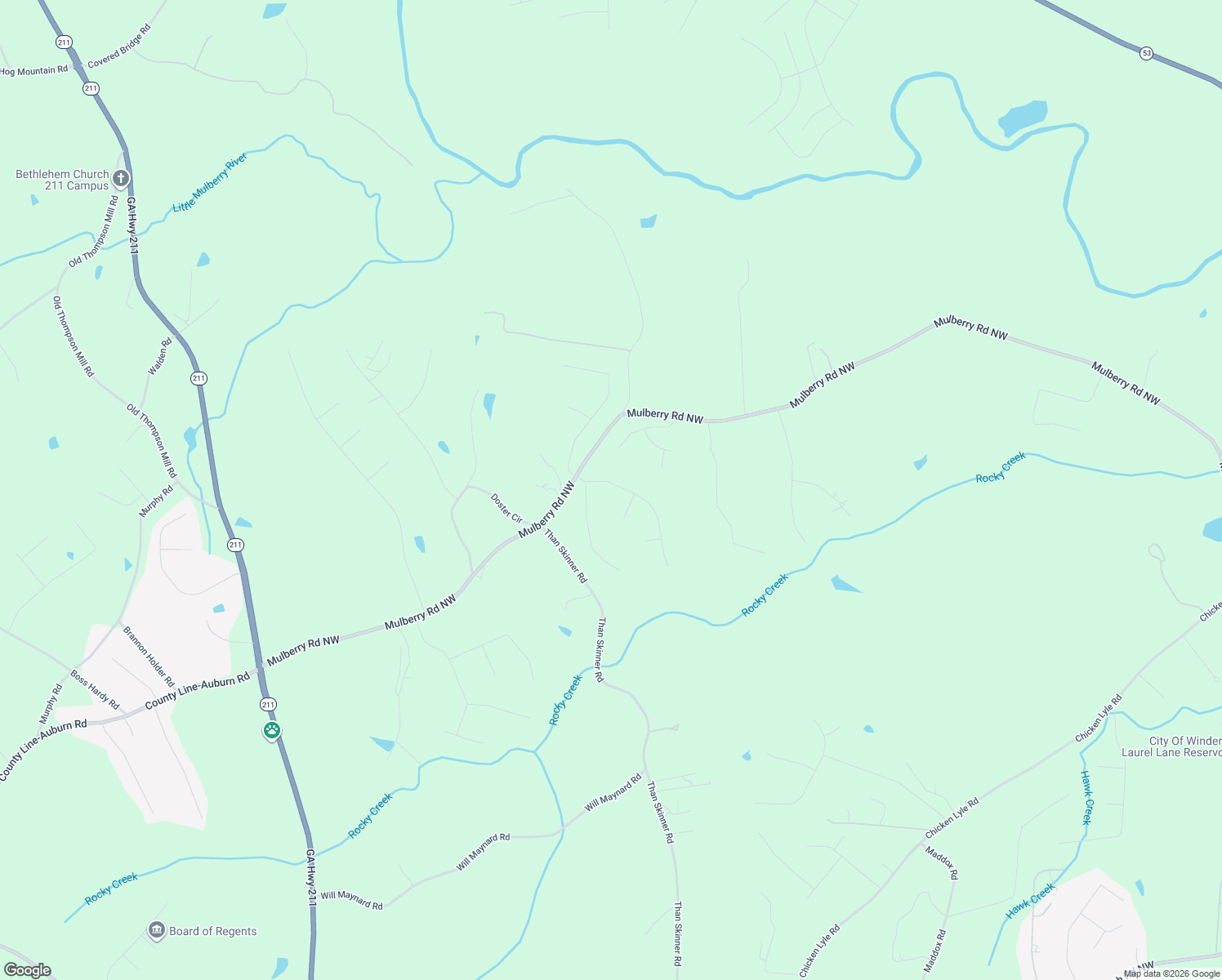 map of restaurants, bars, coffee shops, grocery stores, and more near 2841 Shadowstone Way in Winder