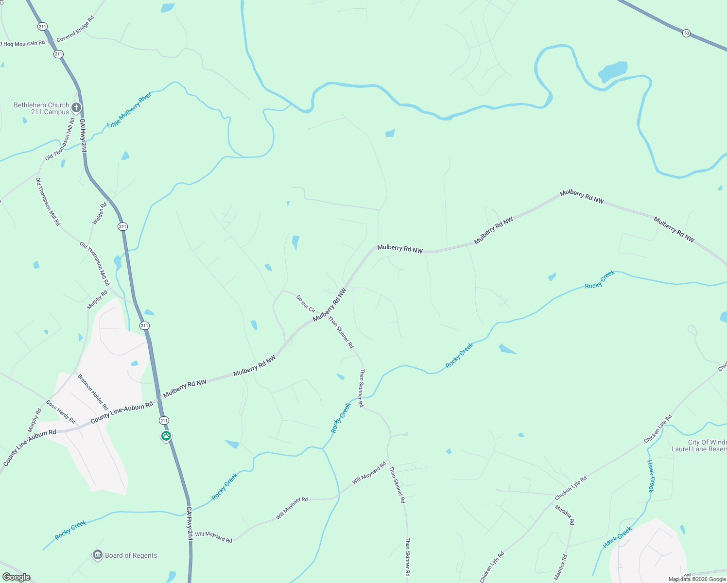map of restaurants, bars, coffee shops, grocery stores, and more near 2841 Shadowstone Way in Winder