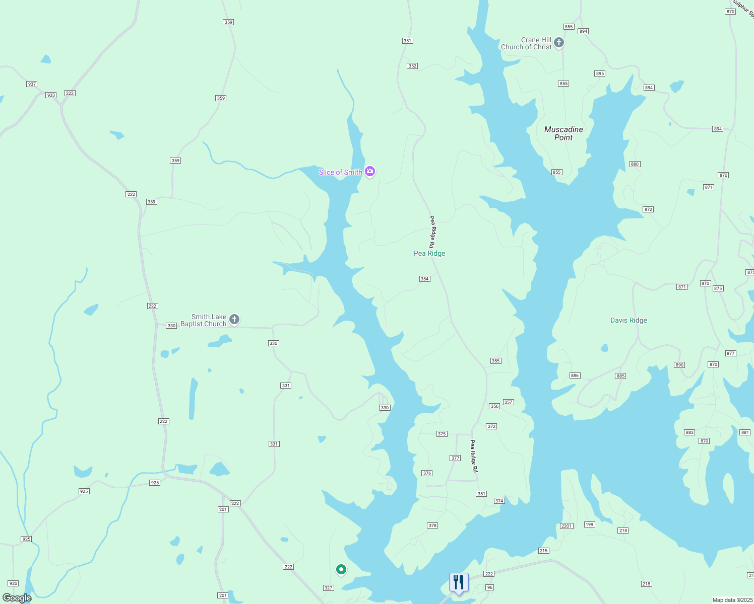 map of restaurants, bars, coffee shops, grocery stores, and more near 828 County Road 354 in Crane Hill