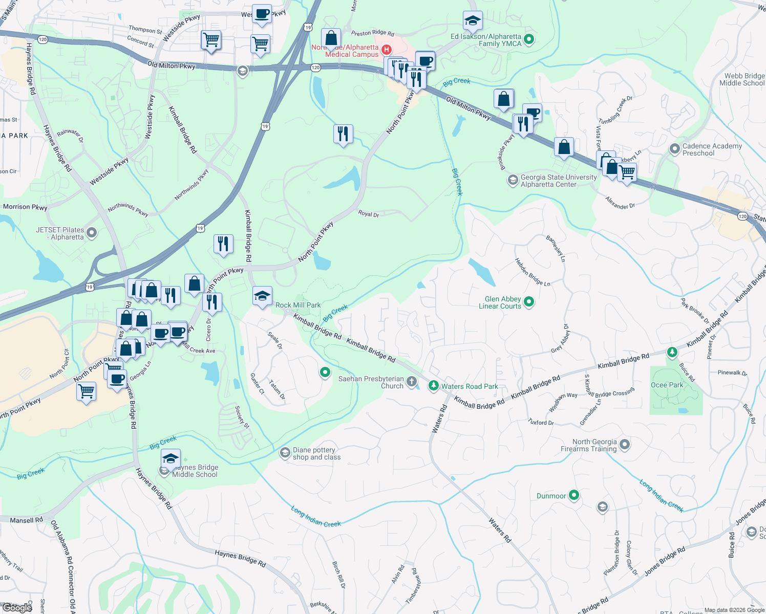 map of restaurants, bars, coffee shops, grocery stores, and more near 200 Snowgoose Ct in Alpharetta